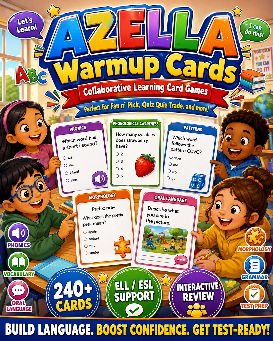 AZELLA Test Prep Cards | 250 English Language Practice Questions + Answers cover