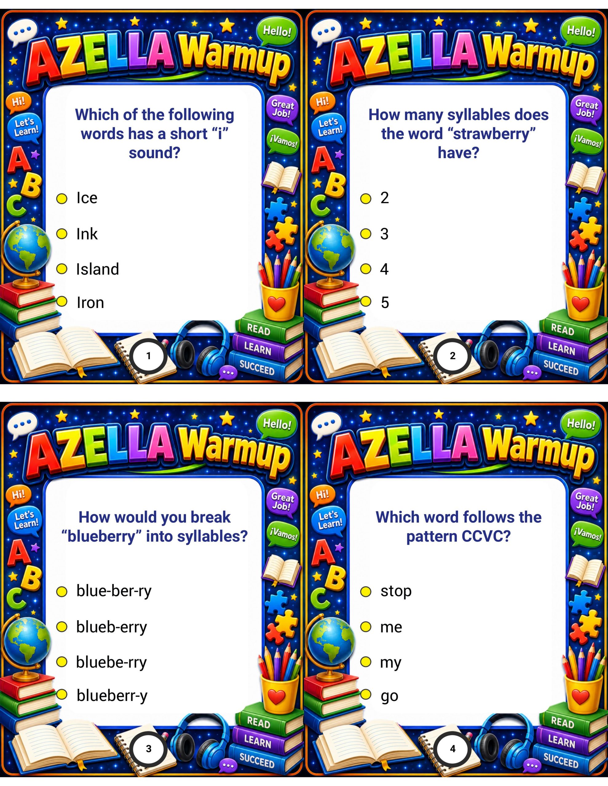 AZELLA Test Prep Cards | 250 English Language Practice Questions + Answers