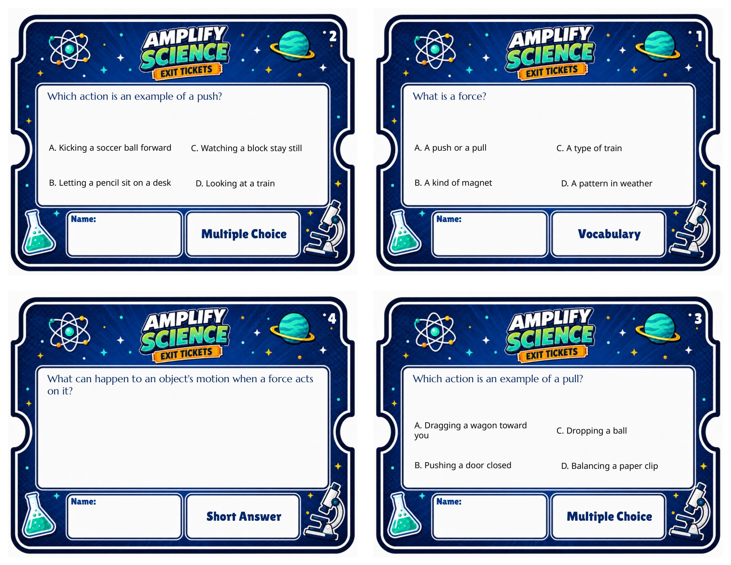 Grade 3 Balancing Forces Exit Tickets | 36 Science Quick Checks + Answers