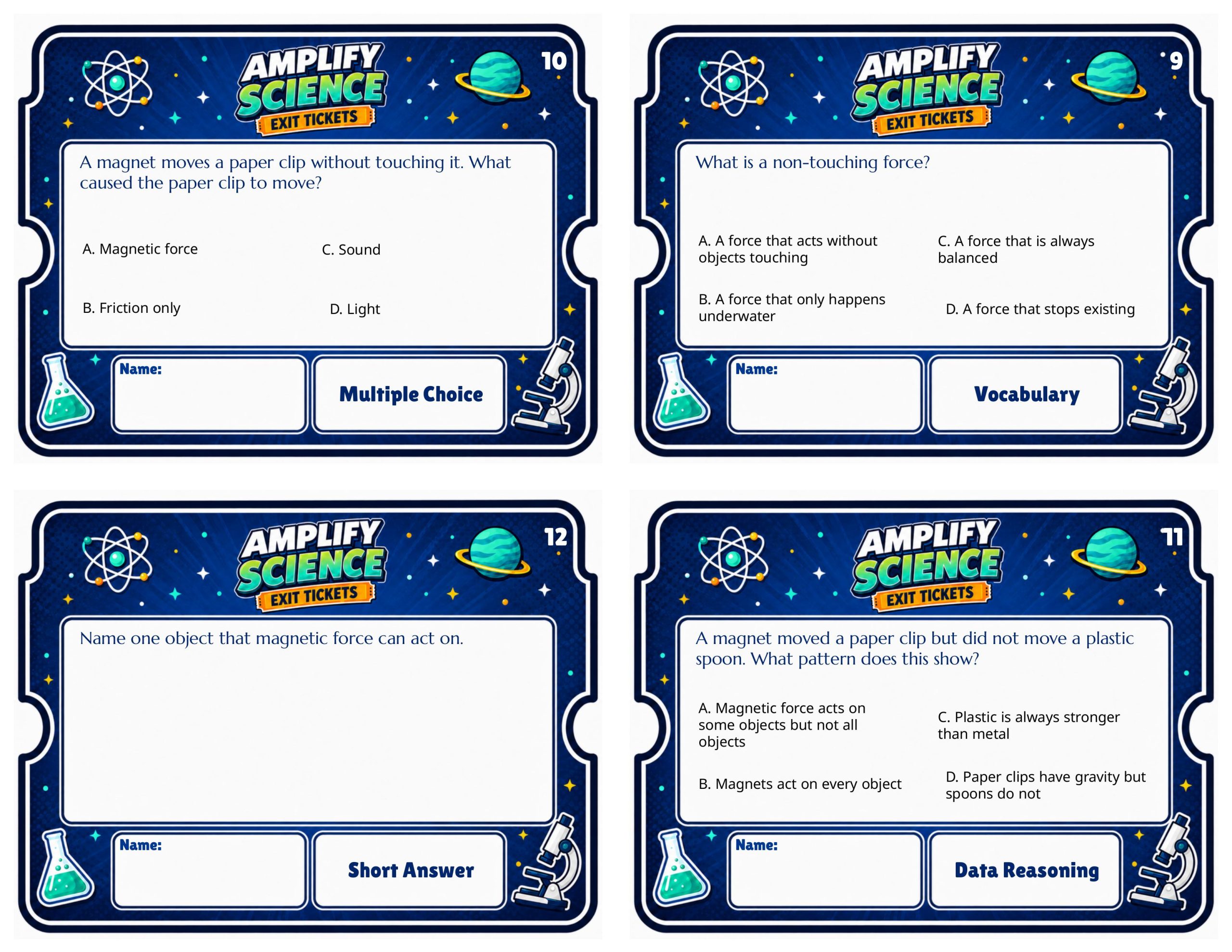 Grade 3 Balancing Forces Exit Tickets | 36 Science Quick Checks + Answers