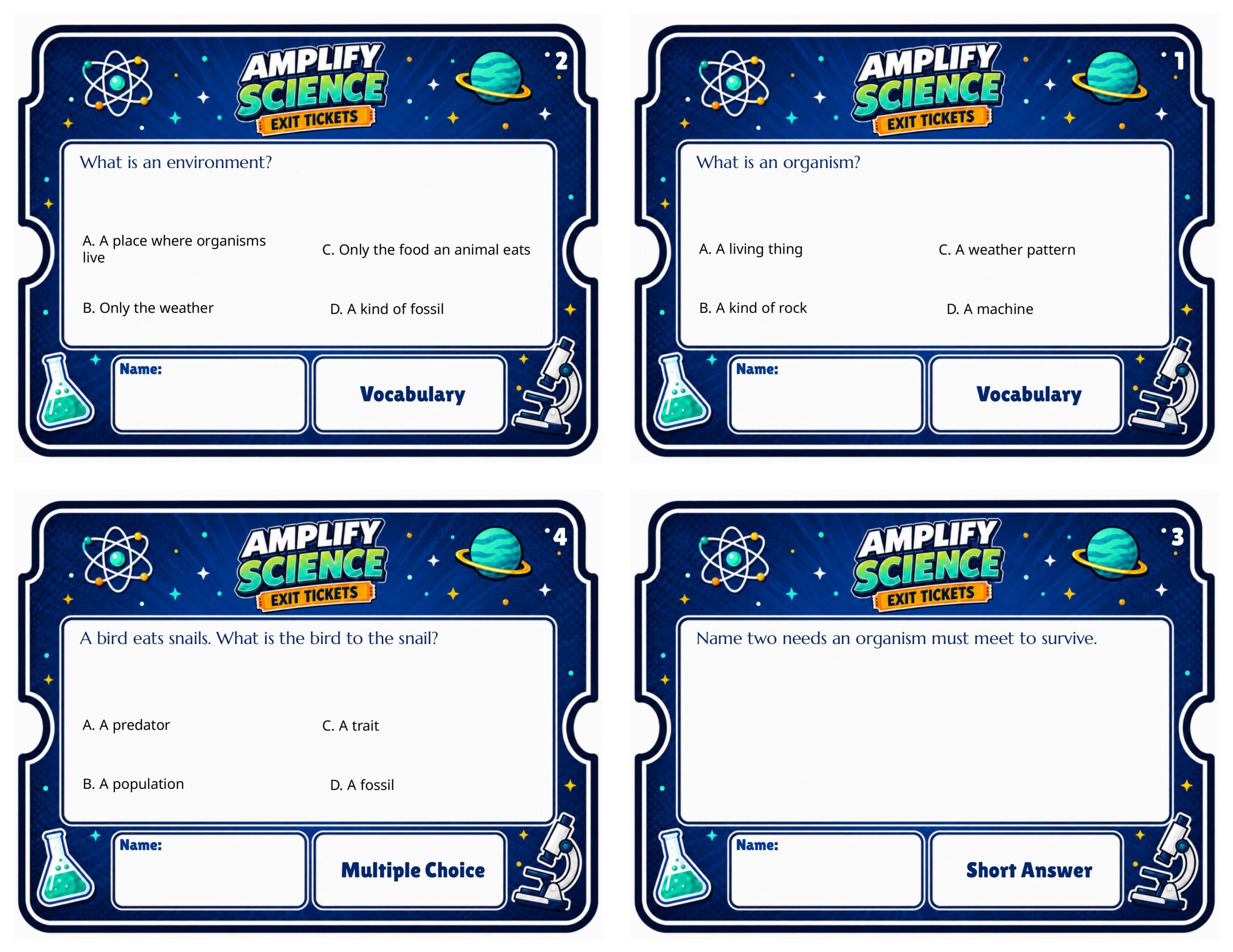 Grade 3 Environments and Survival Exit Tickets | 36 Quick Checks + Answers