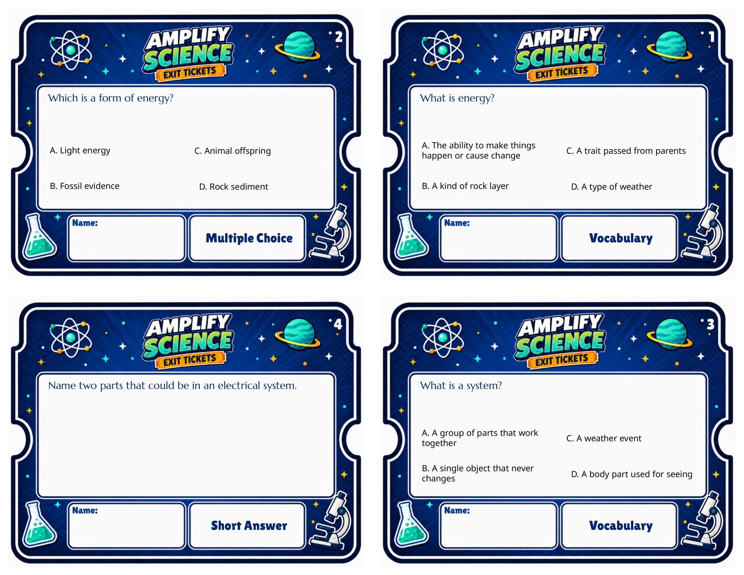 Energy Conversions – Grade 4 Science Exit Tickets (FREE Sample)