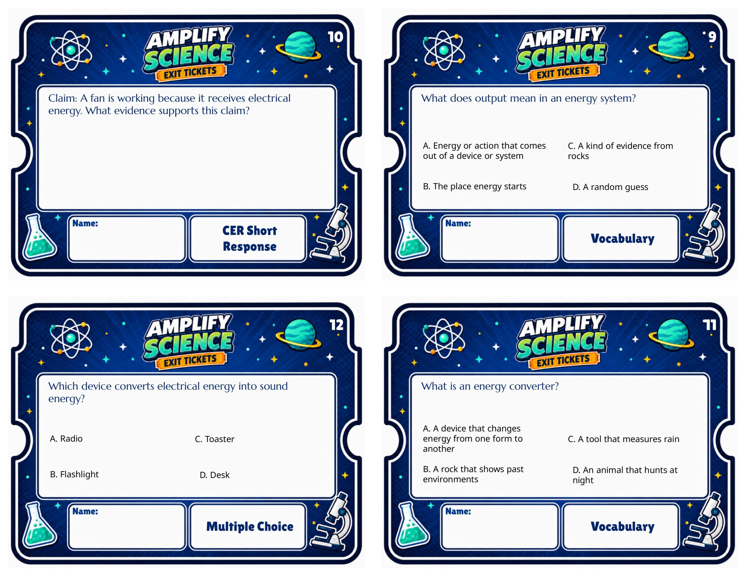 Energy Conversions – Grade 4 Science Exit Tickets (FREE Sample)