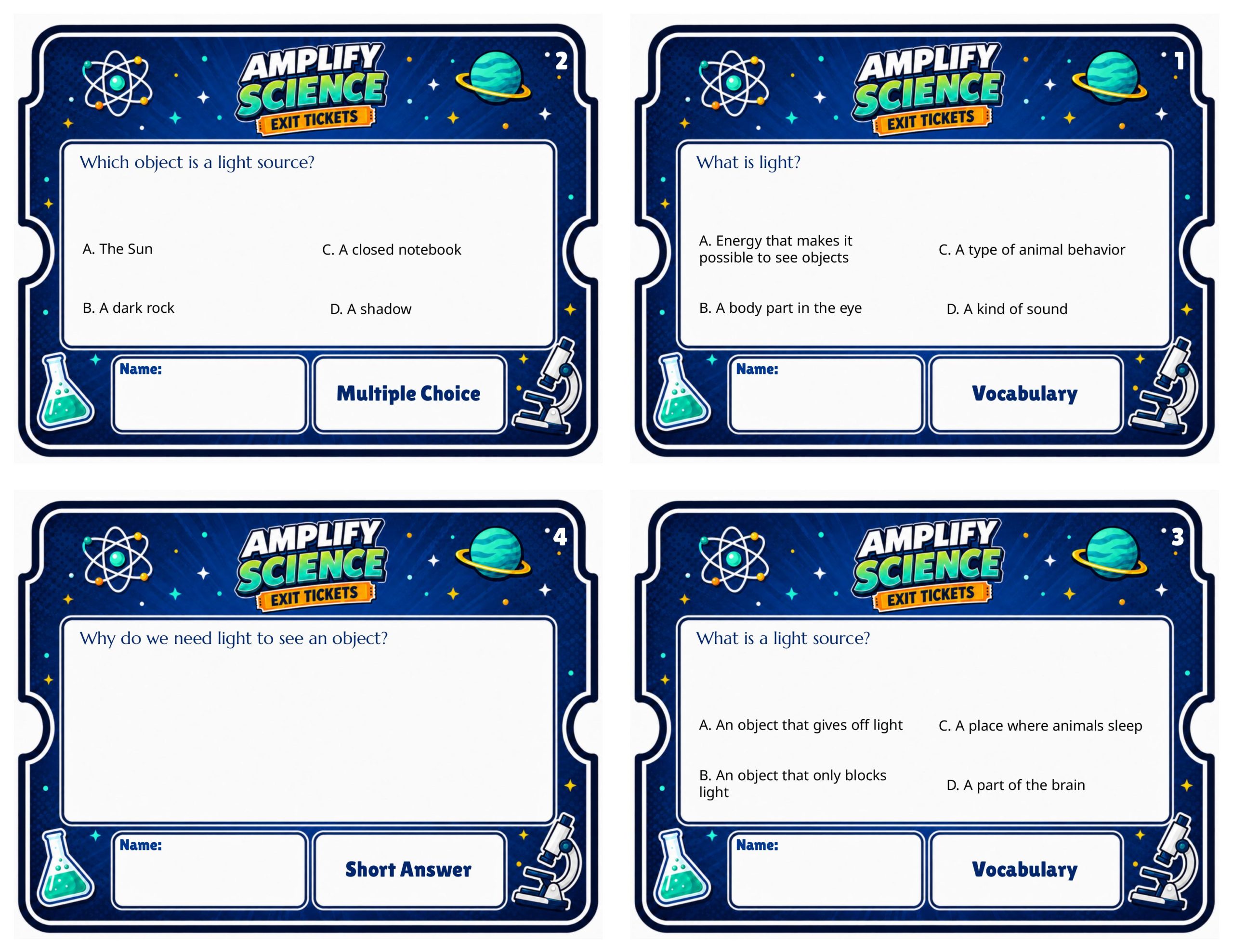 Grade 4 Vision and Light Exit Tickets | 36 Quick Checks + Answers