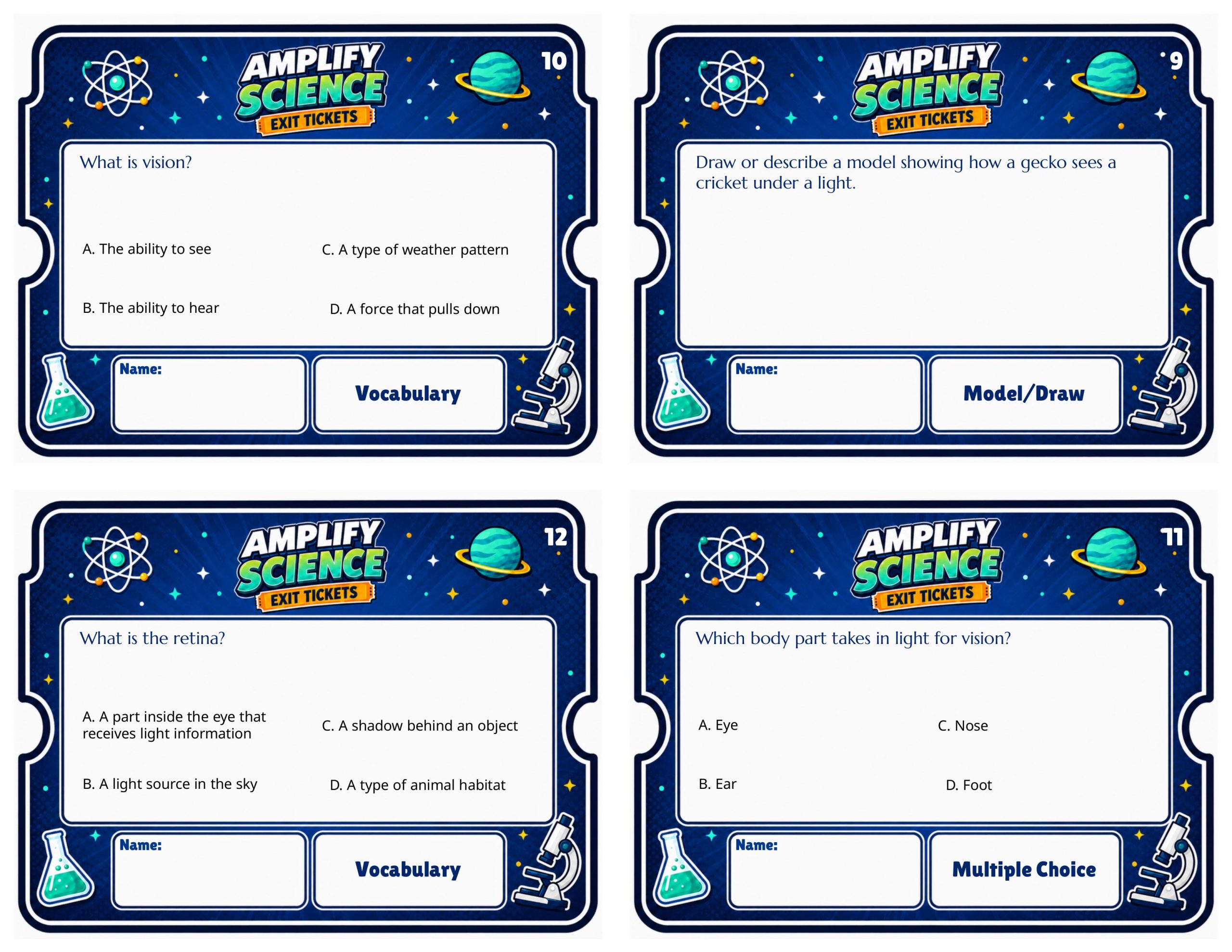 Grade 4 Vision and Light Exit Tickets | 36 Quick Checks + Answers