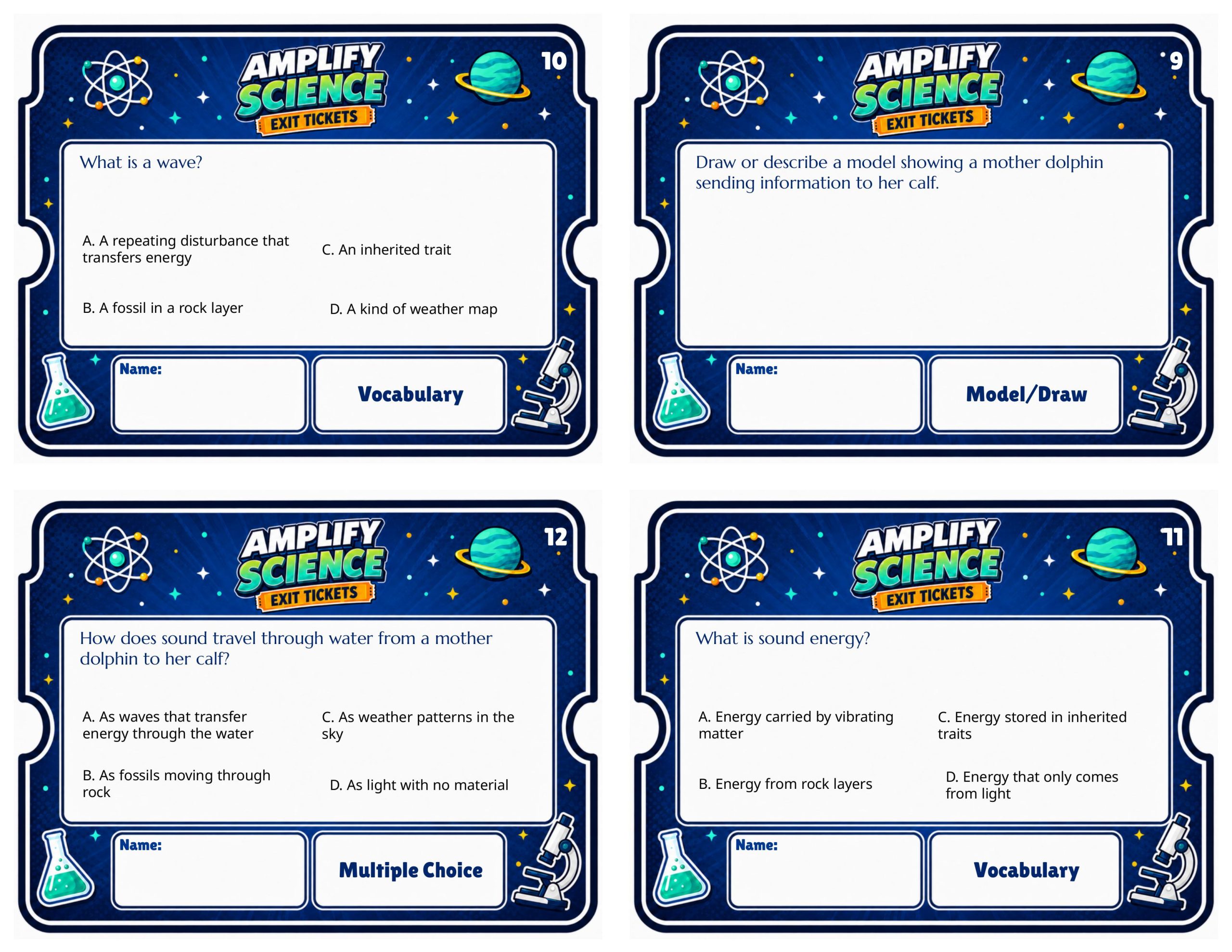 Grade 4 Waves, Energy, and Information Exit Tickets | 36 Quick Checks