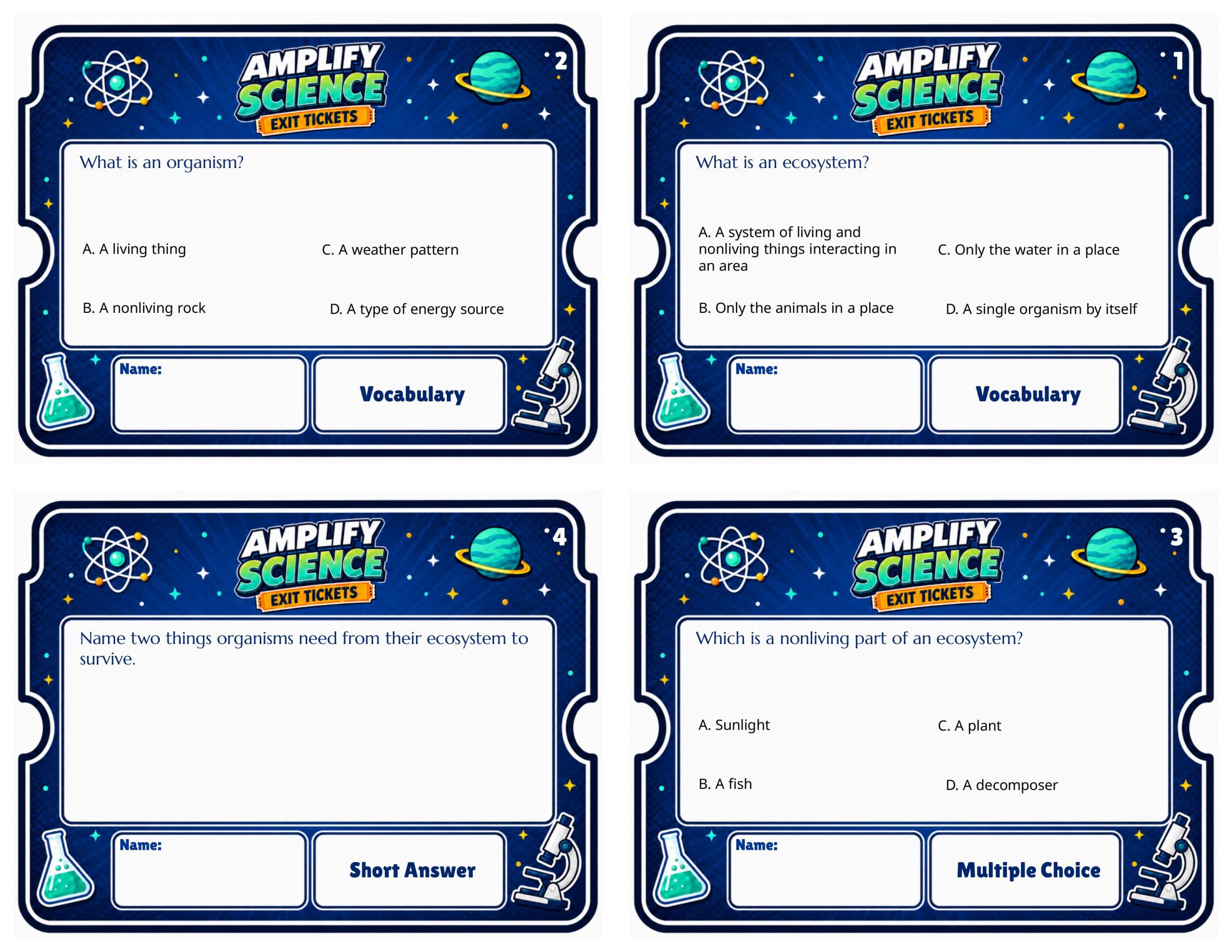 Grade 5 Ecosystem Restoration Exit Tickets | 36 Quick Checks + Answers