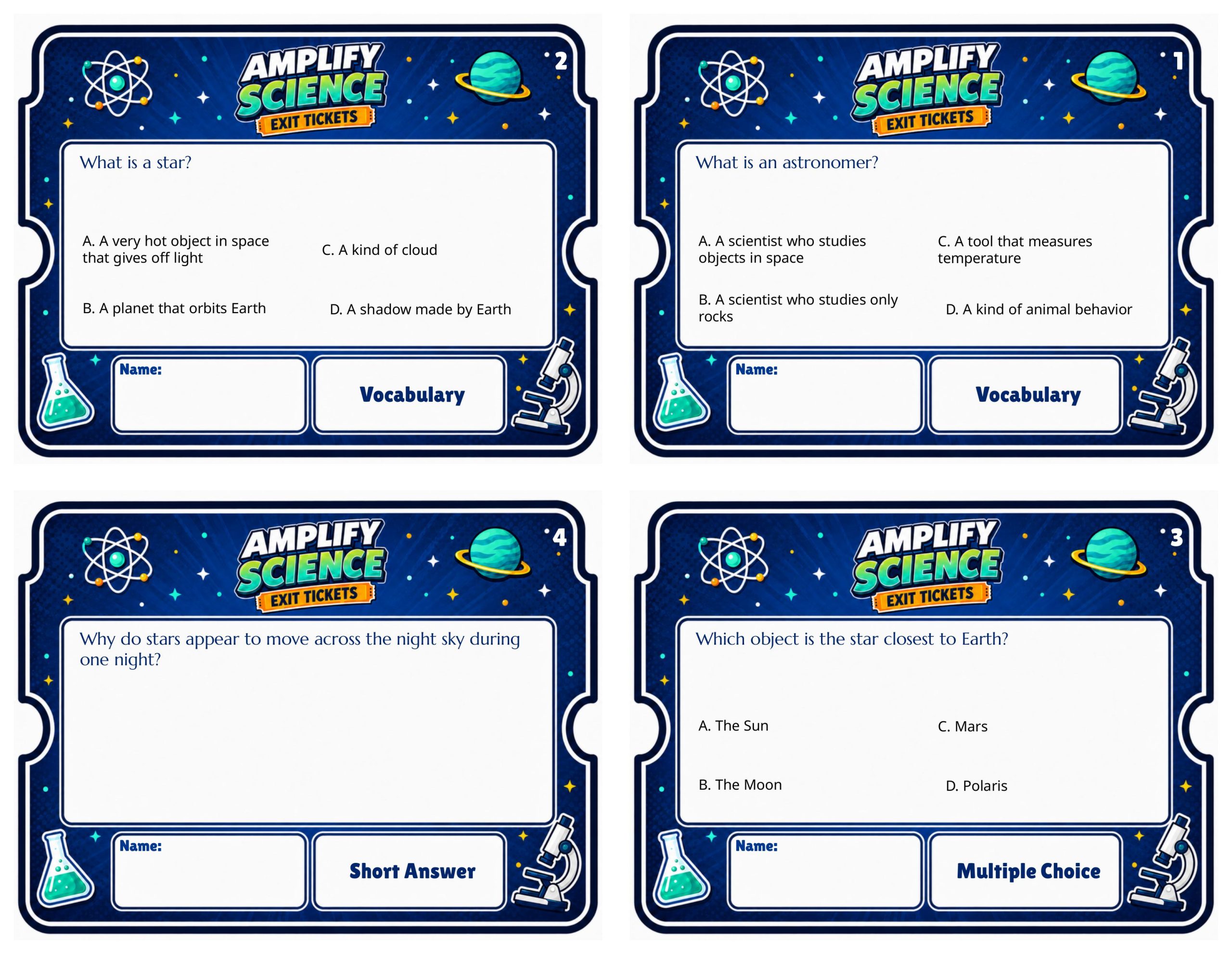 Grade 5 Patterns of Earth and Sky Exit Tickets | 36 Quick Checks + Answers