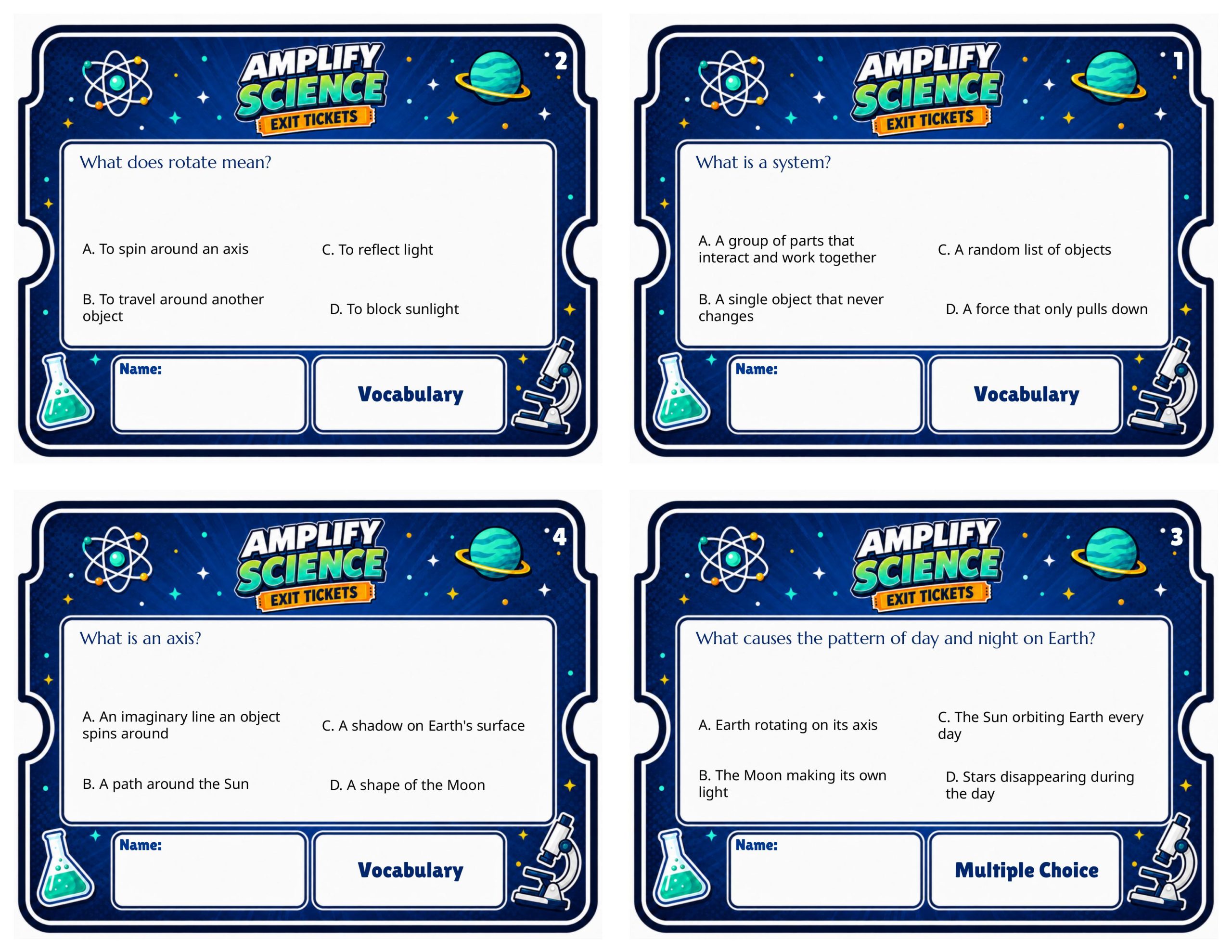 Grade 6 Earth, Moon, and Sun Exit Tickets | 36 Quick Checks + Answers