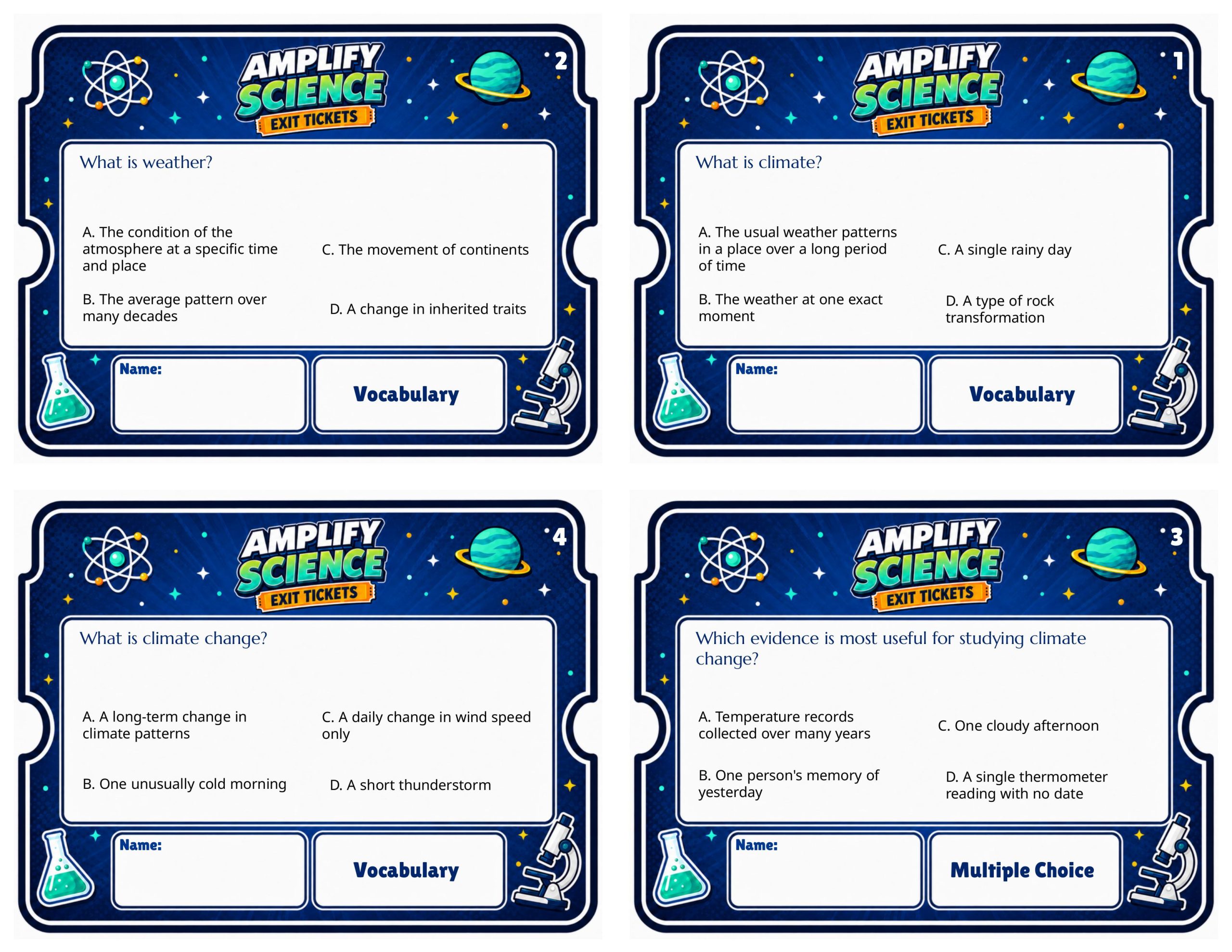Grade 6 Earth’s Changing Climate Exit Tickets | 36 Quick Checks + Answers
