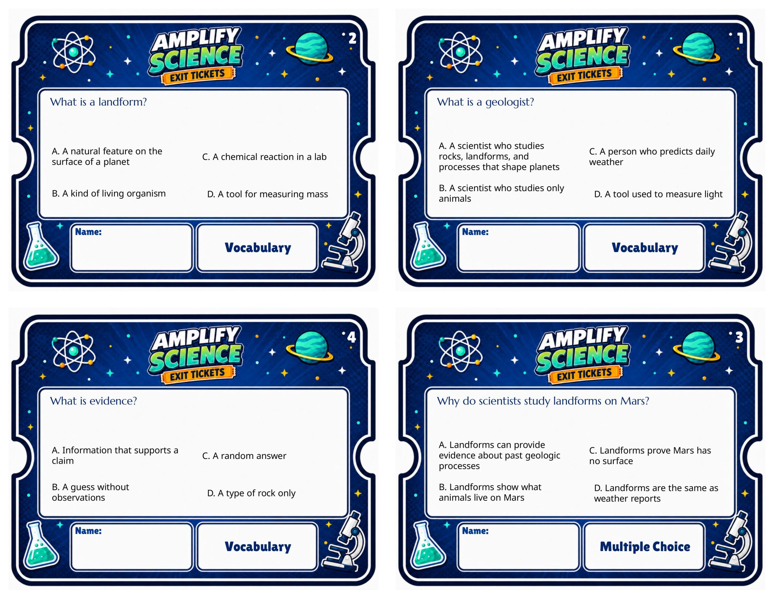 Grade 6 Geology on Mars Exit Tickets | 36 Quick Checks + Answers