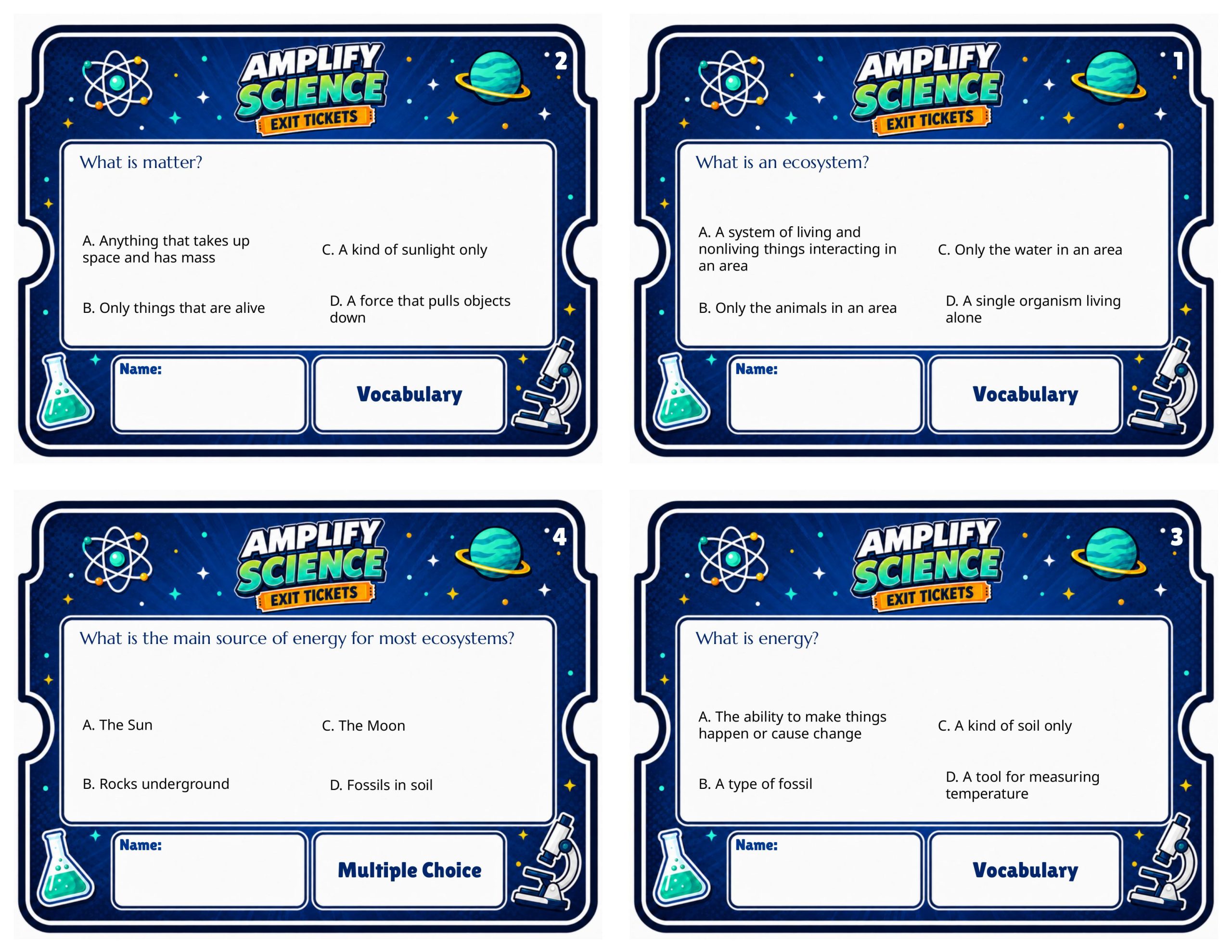 Grade 6 Matter and Energy in Ecosystems Exit Tickets | 36 Quick Checks