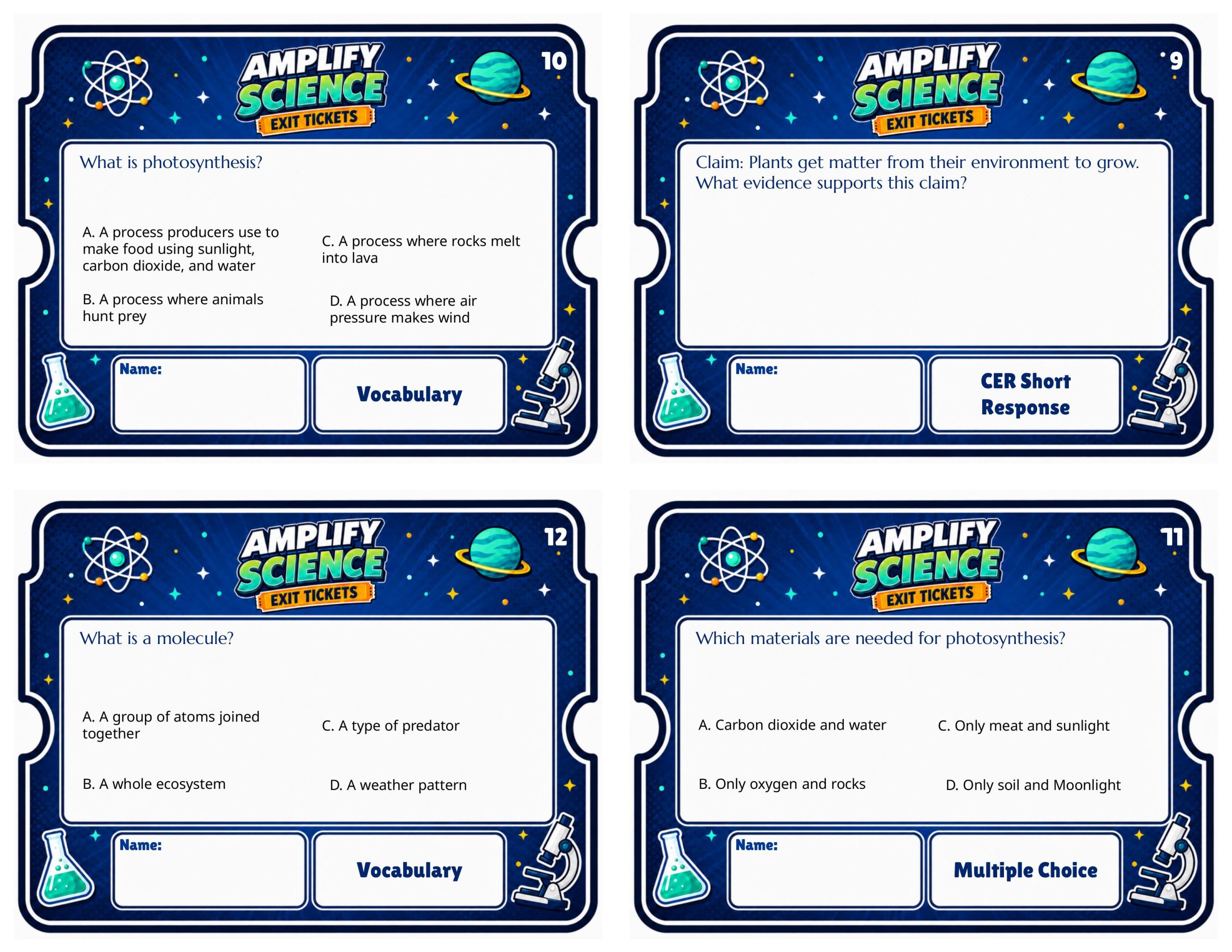 Grade 6 Matter and Energy in Ecosystems Exit Tickets | 36 Quick Checks