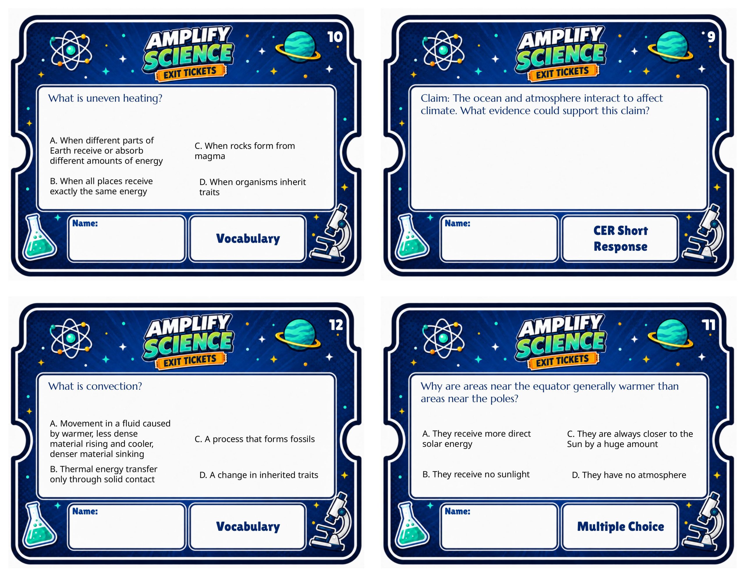 Grade 6 Ocean, Atmosphere, and Climate Exit Tickets | 36 Quick Checks