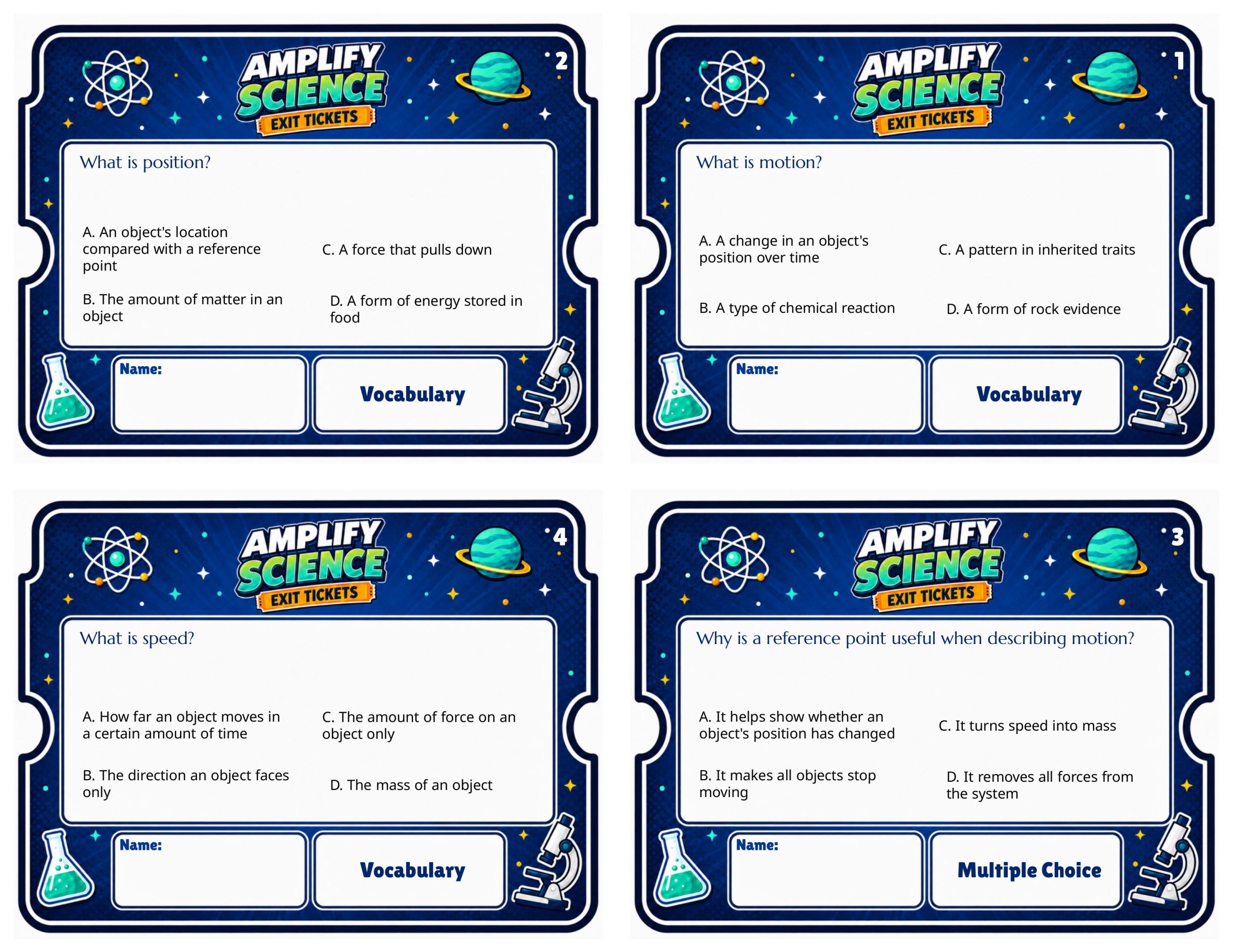 Grade 7 Force and Motion Exit Tickets | 36 Quick Checks + Answers