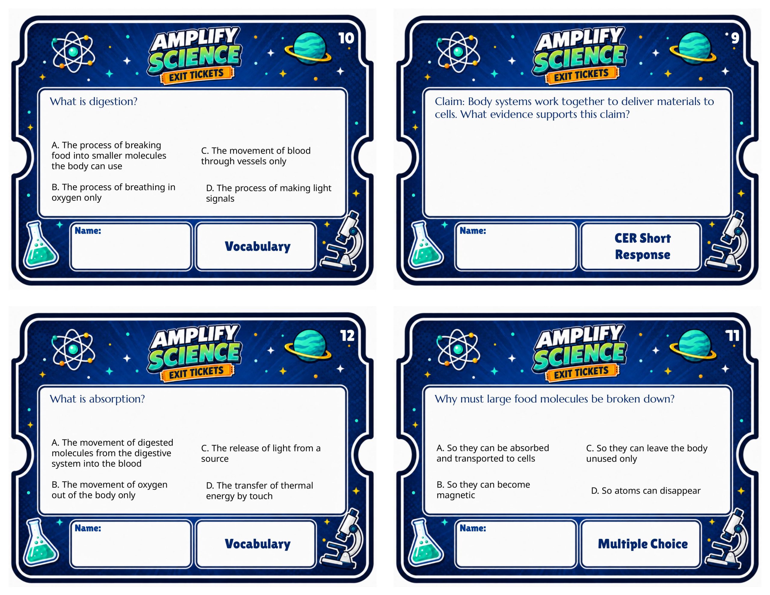 Grade 7 Metabolism Exit Tickets | 36 Quick Checks + Answers