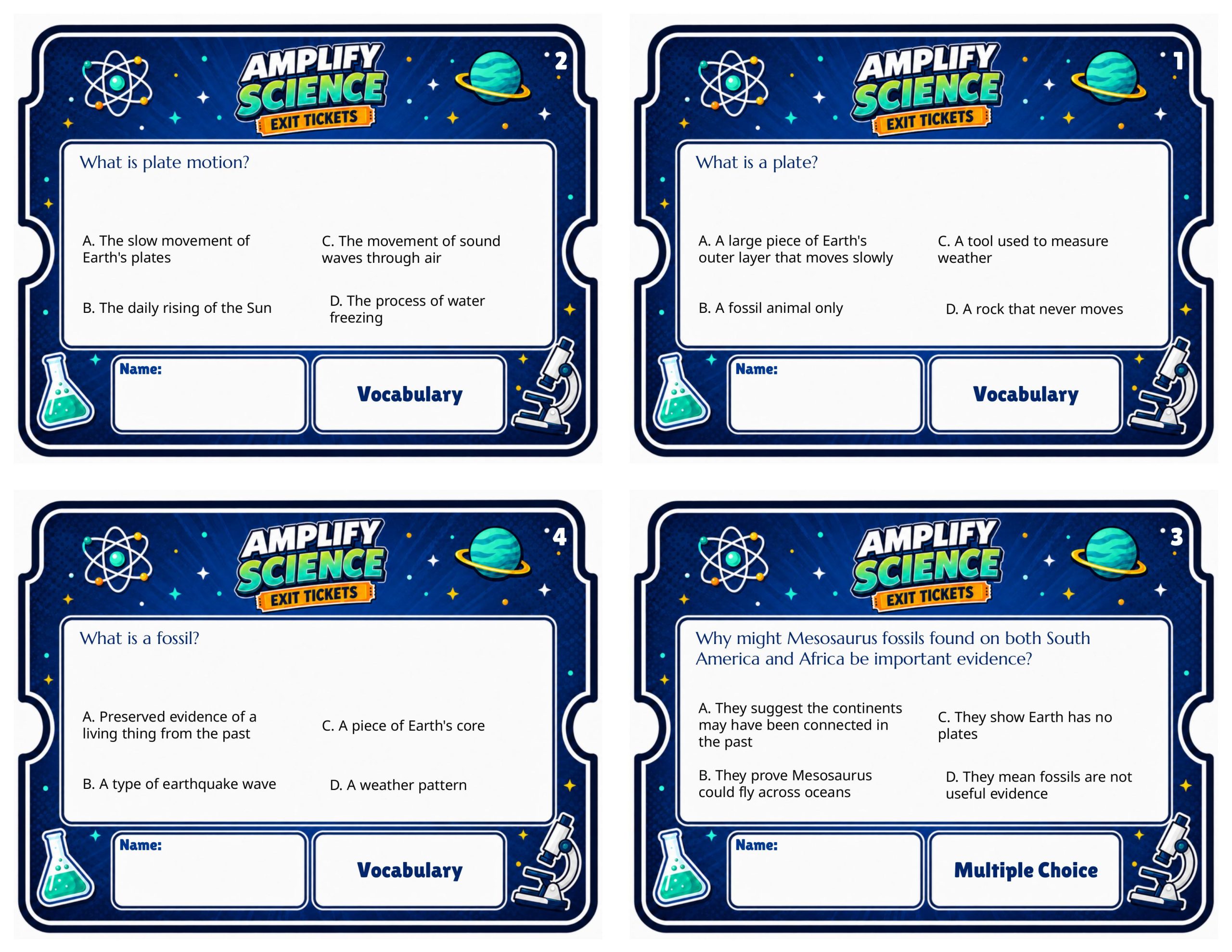 Grade 7 Plate Motion Exit Tickets | 36 Quick Checks + Answers