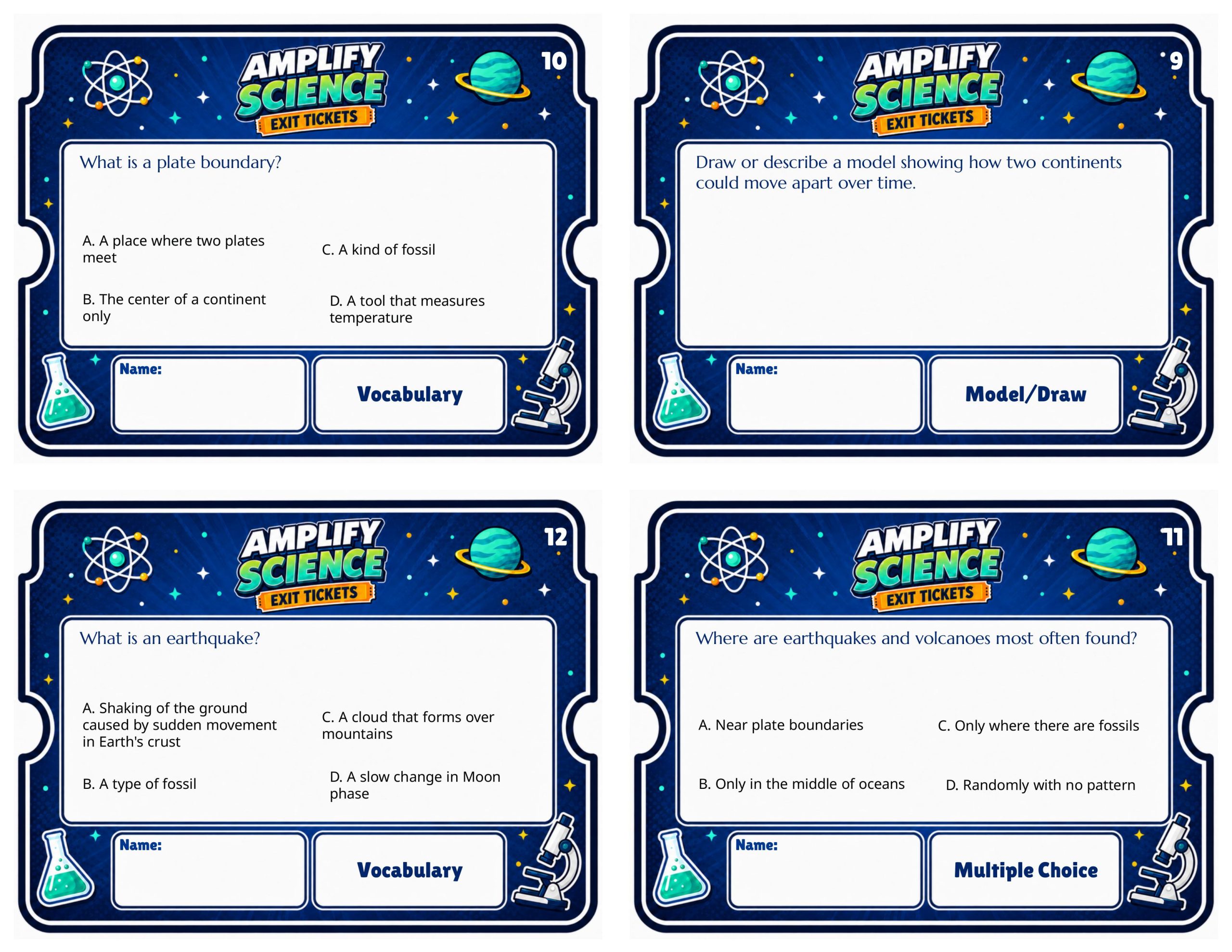 Grade 7 Plate Motion Exit Tickets | 36 Quick Checks + Answers