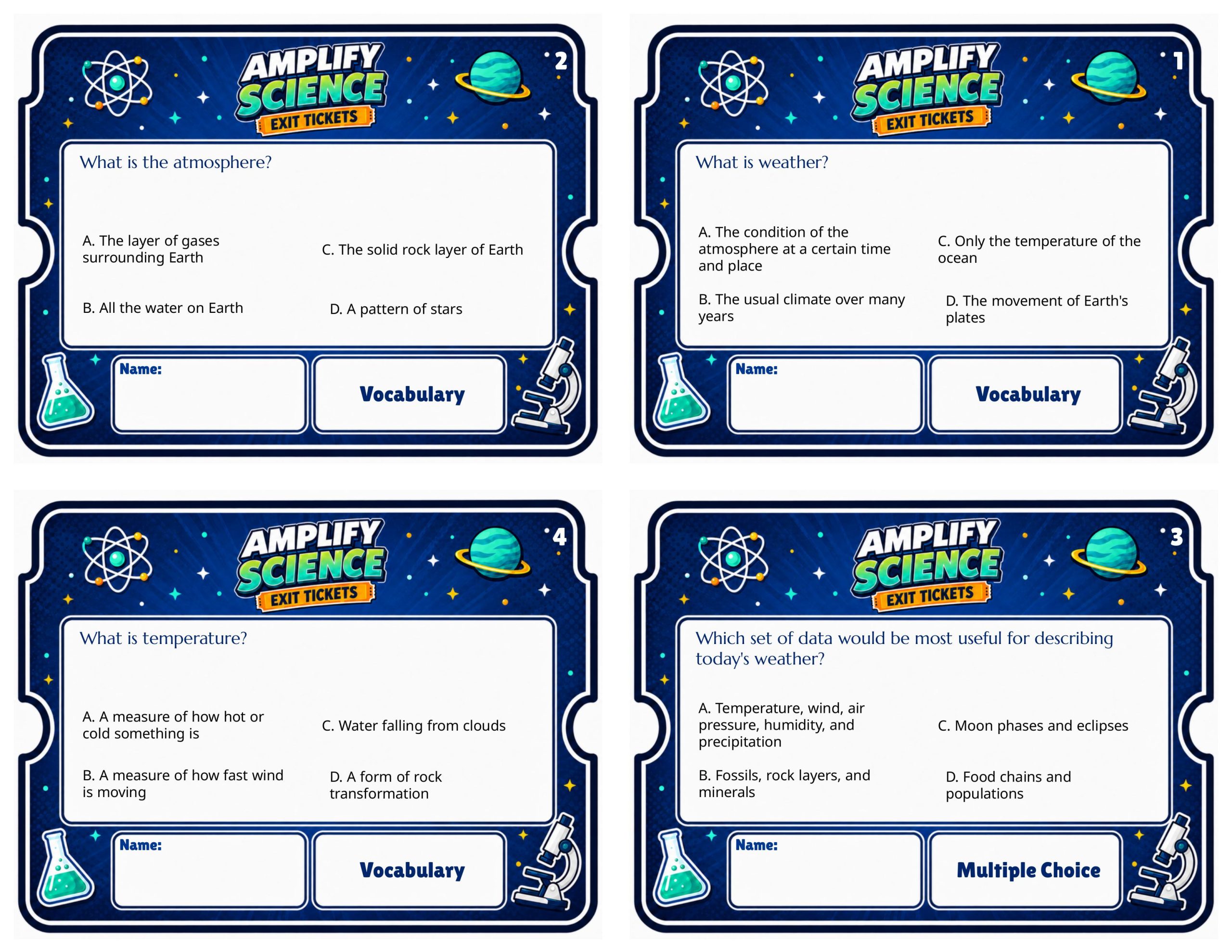Grade 7 Weather Patterns Exit Tickets | 36 Quick Checks + Answers