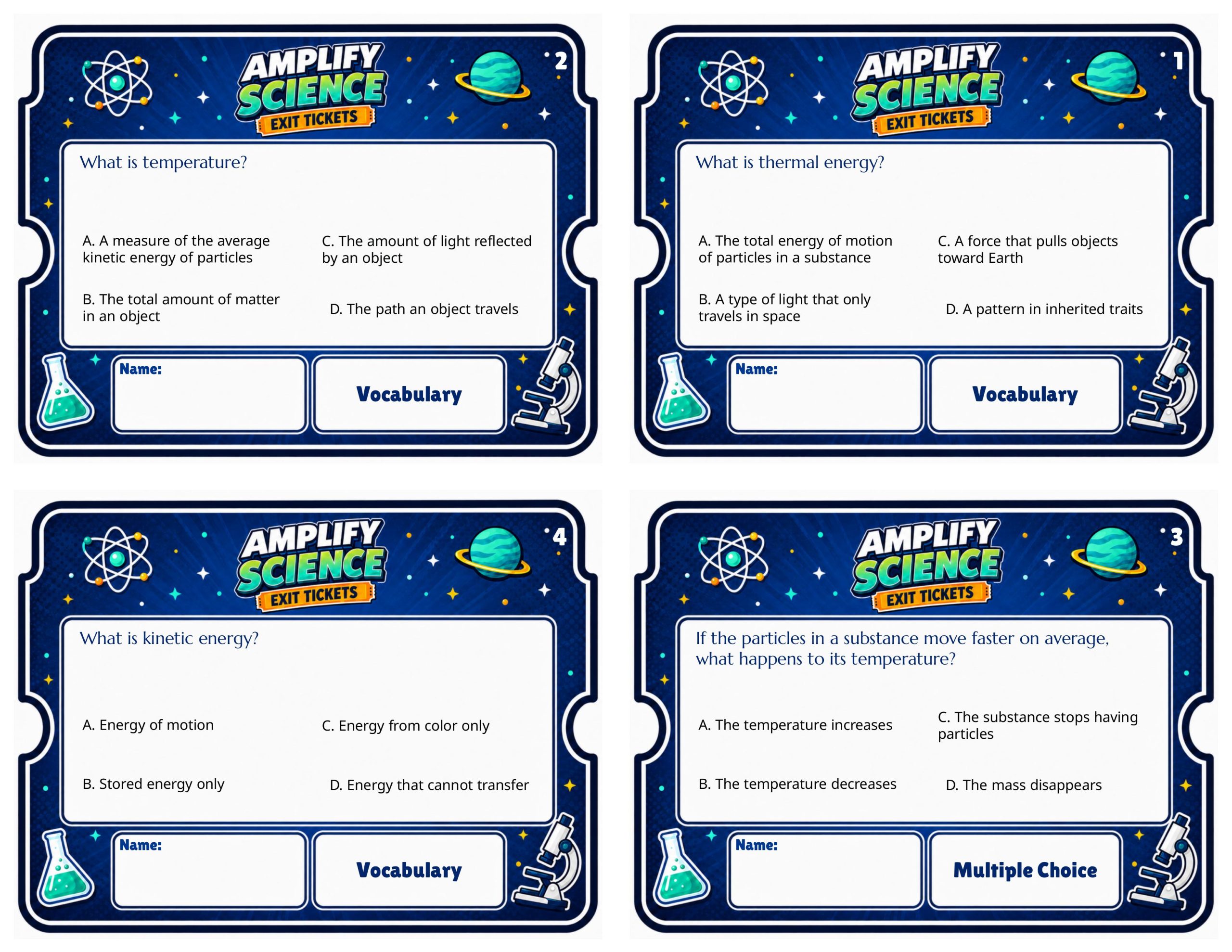 Grade 8 Thermal Energy Exit Tickets | 36 Quick Checks + Answers