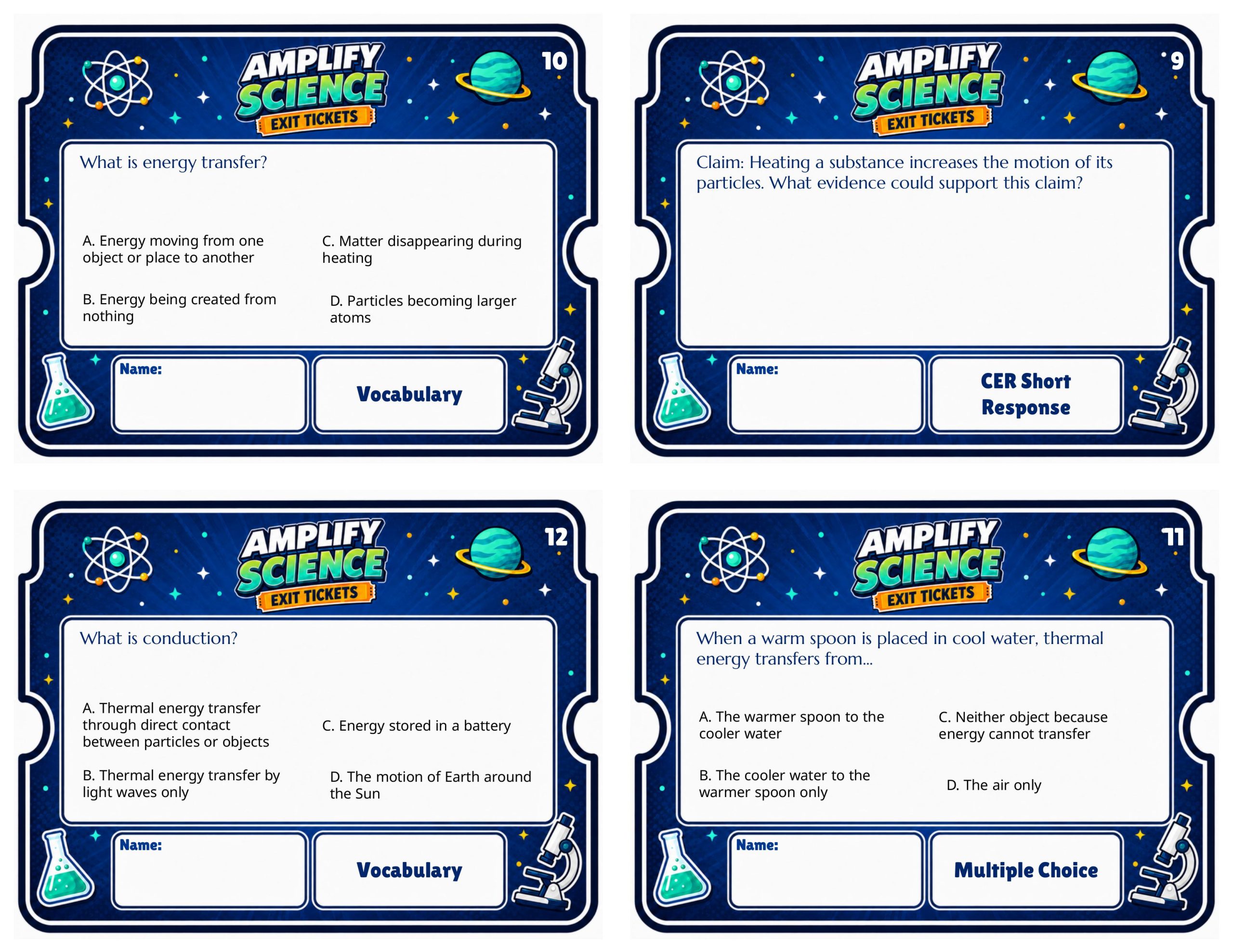 Grade 8 Thermal Energy Exit Tickets | 36 Quick Checks + Answers