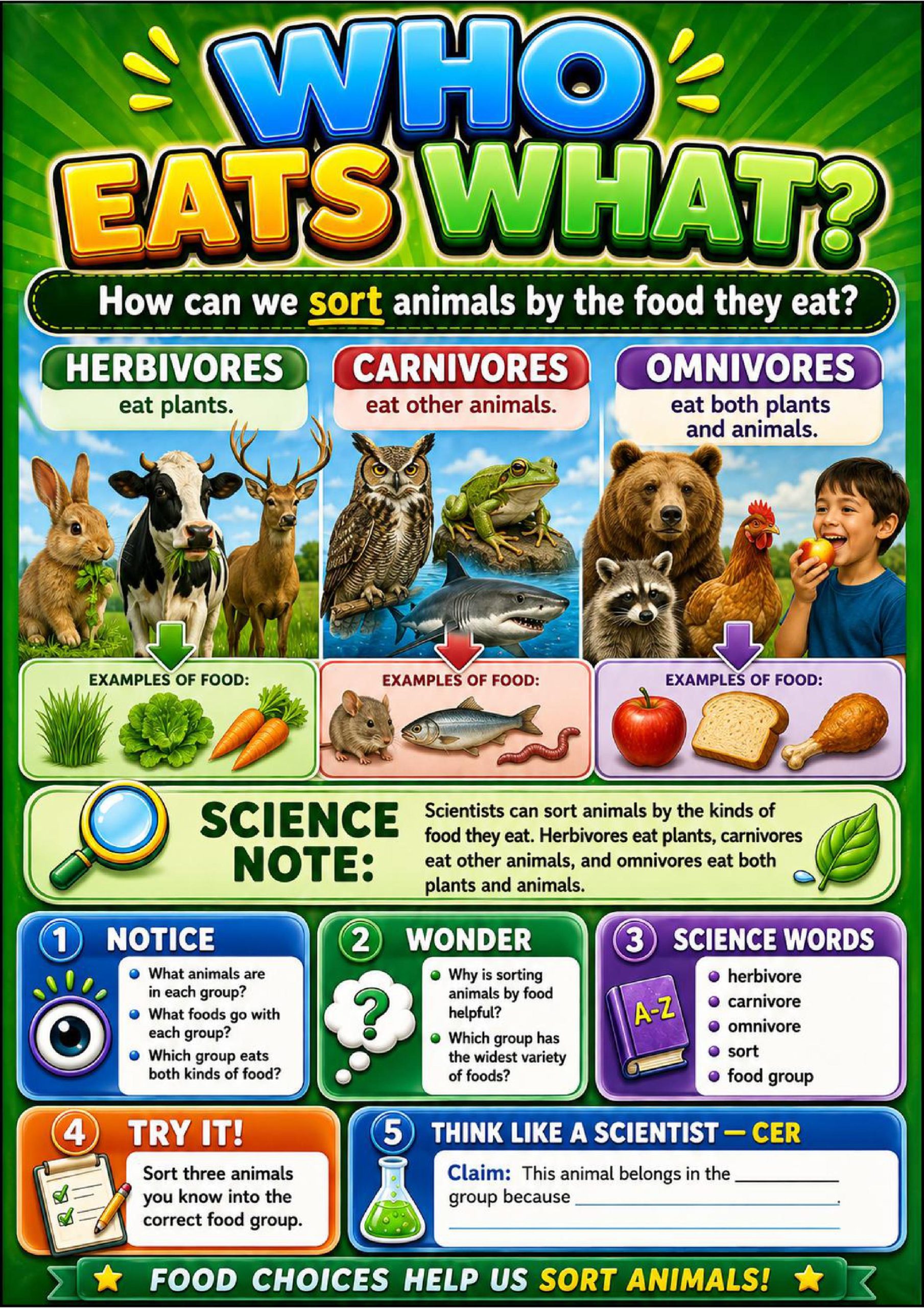 Animals Need Food Science Concept Posters
