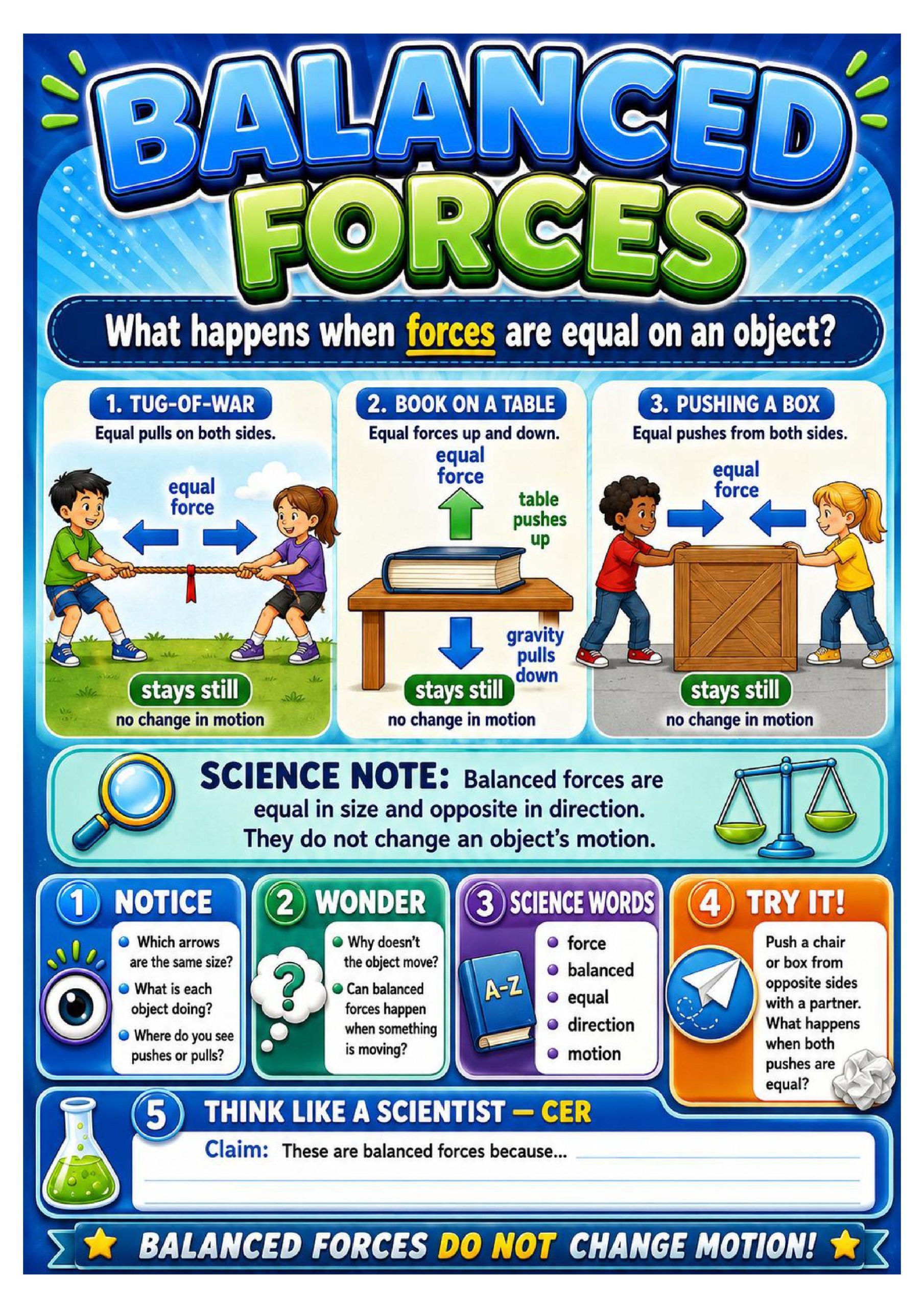 Balanced and Unbalanced Forces Science Concept Posters cover