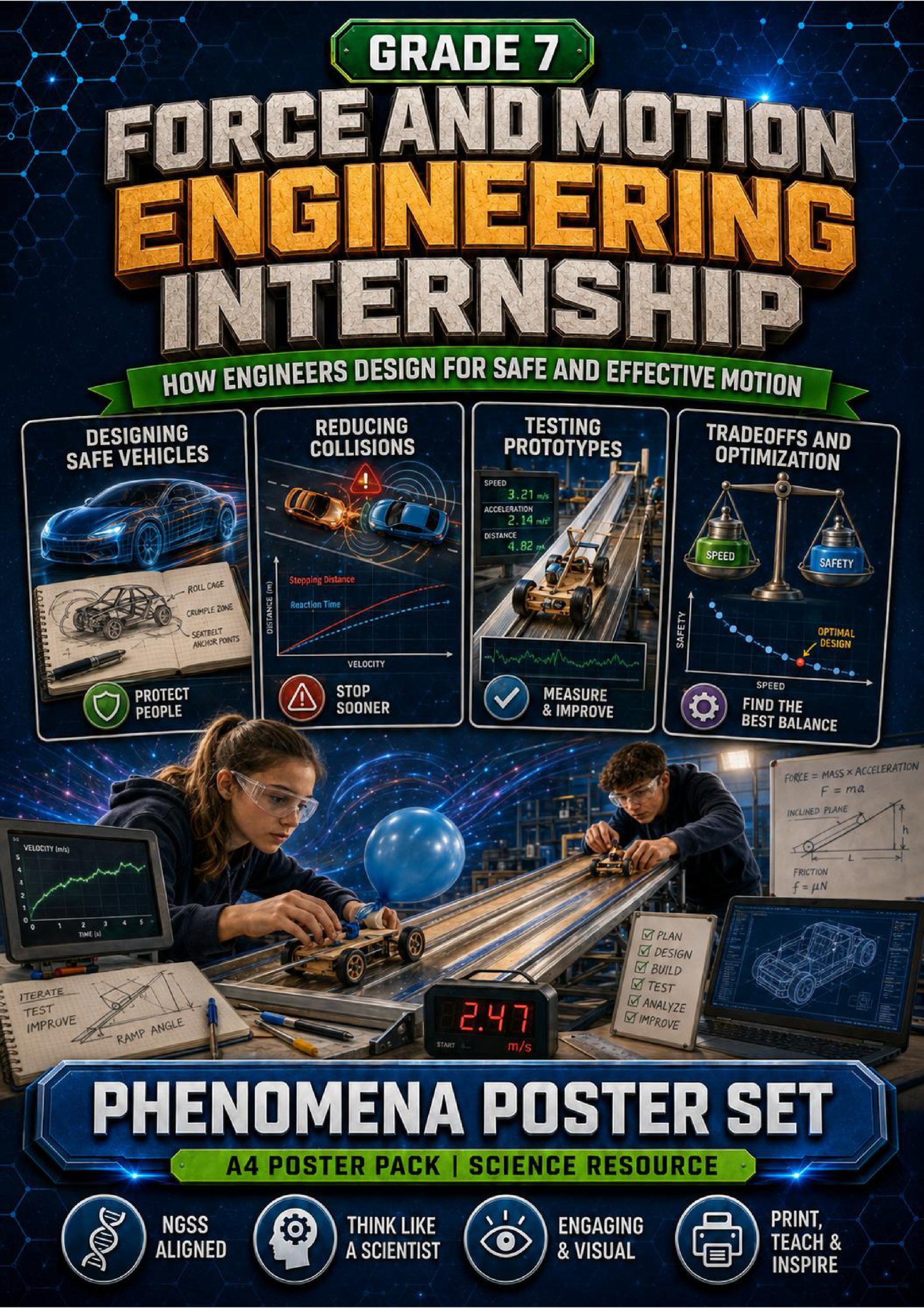 Force and Motion Engineering Internship Phenomena Poster Set cover