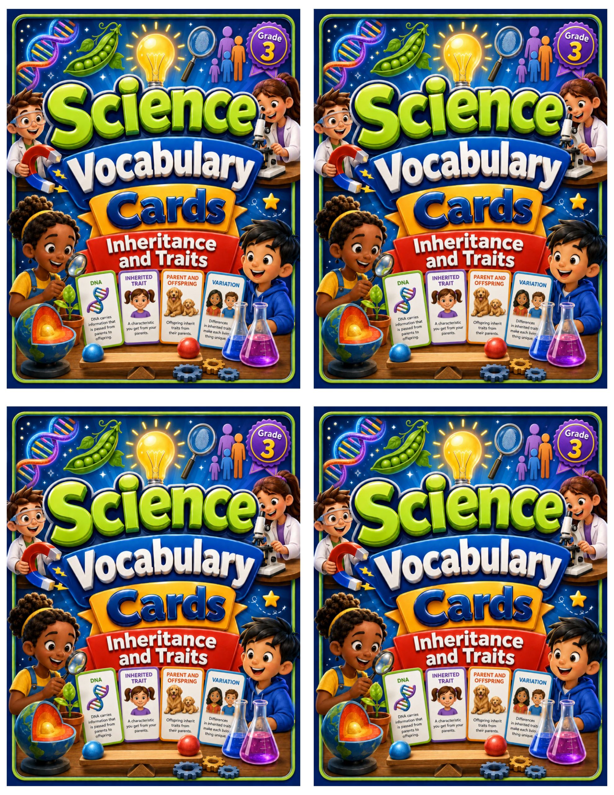 Grade 3 Science Vocabulary Cards | Inheritance and Traits | Heredity & Genetics Vocabulary