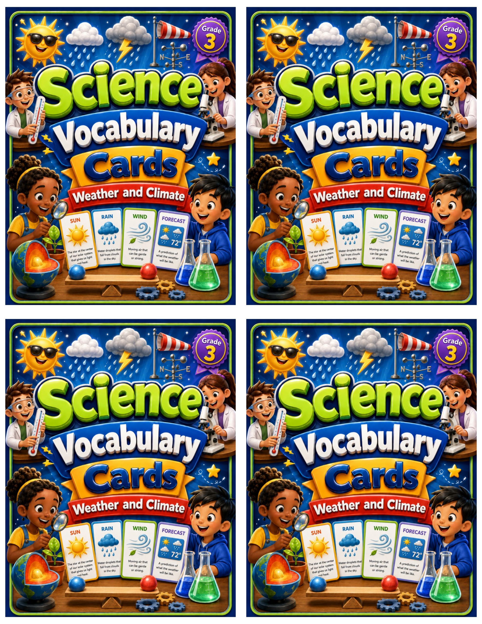 Grade 3 Science Vocabulary Cards | Weather and Climate | Weather Tools & Patterns