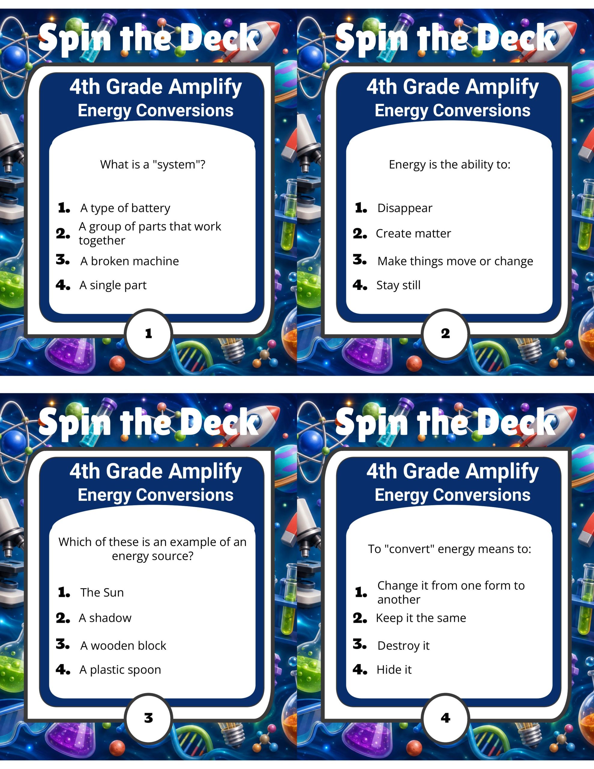 Spin the Deck – Grade 4 Amplify Science: Energy Conversions