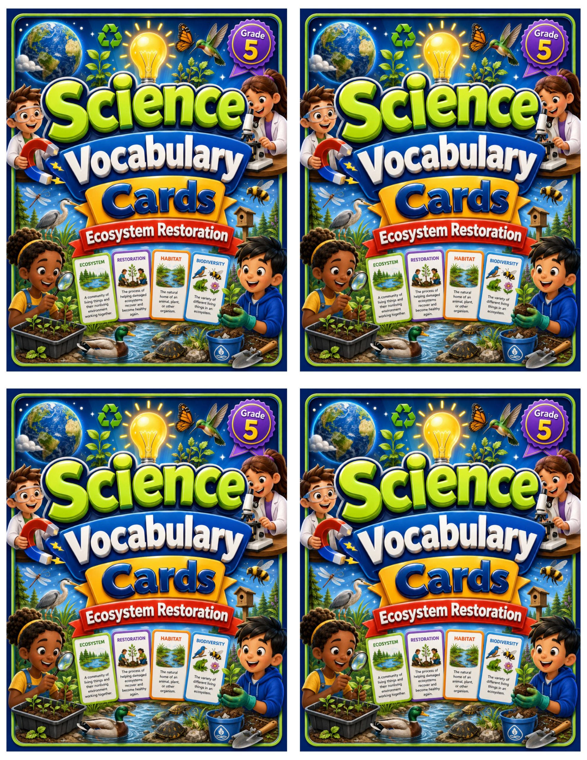 Grade 5 Science Vocabulary Cards | Ecosystem Restoration | Food Webs & Ecosystems