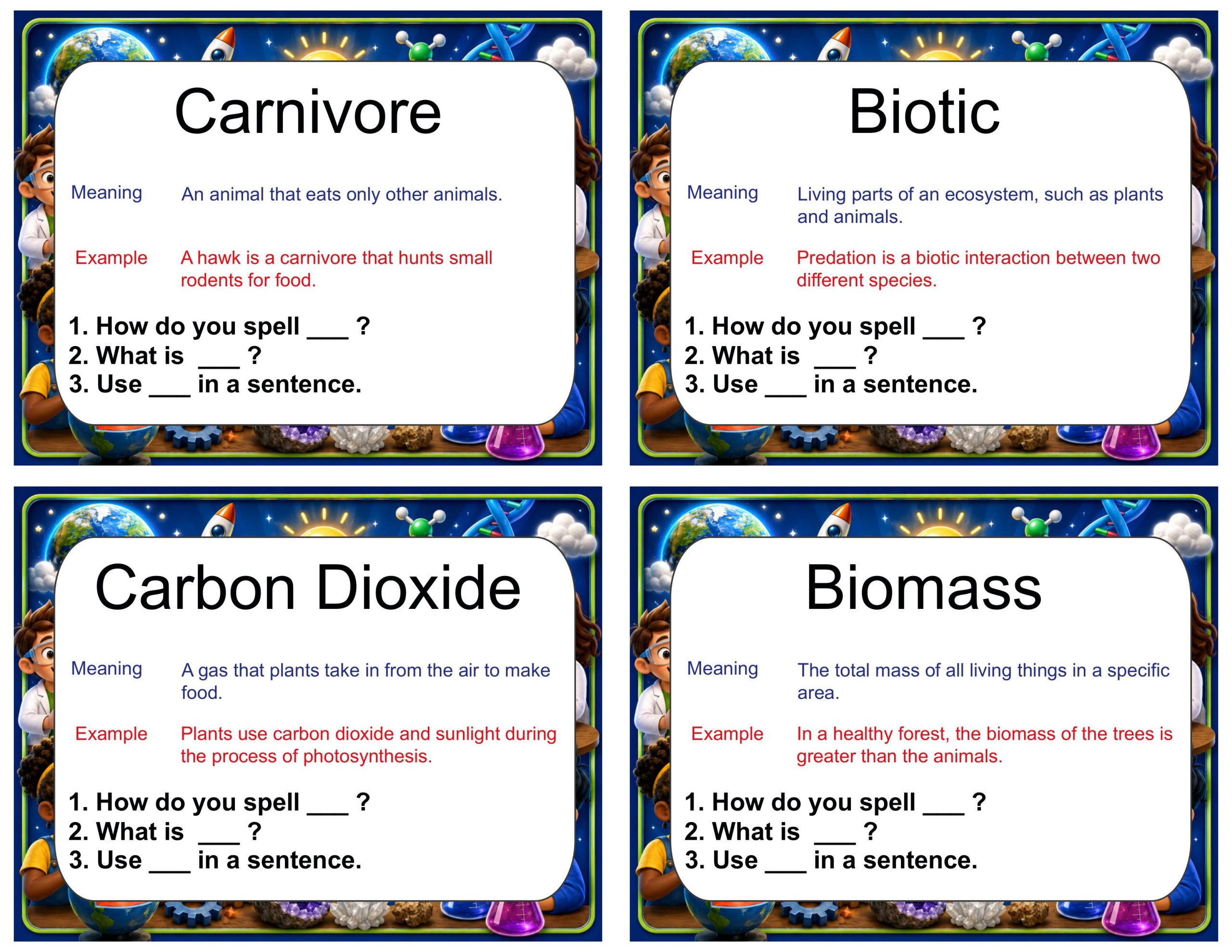 Grade 5 Science Vocabulary Cards | Ecosystem Restoration | Food Webs & Ecosystems