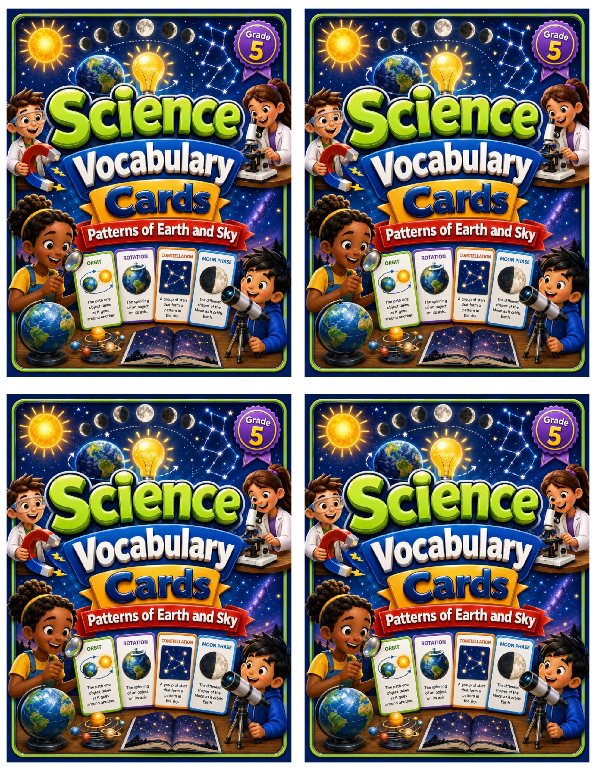 Grade 5 Science Vocabulary Cards | Patterns of Earth and Sky | Earth, Sun & Stars
