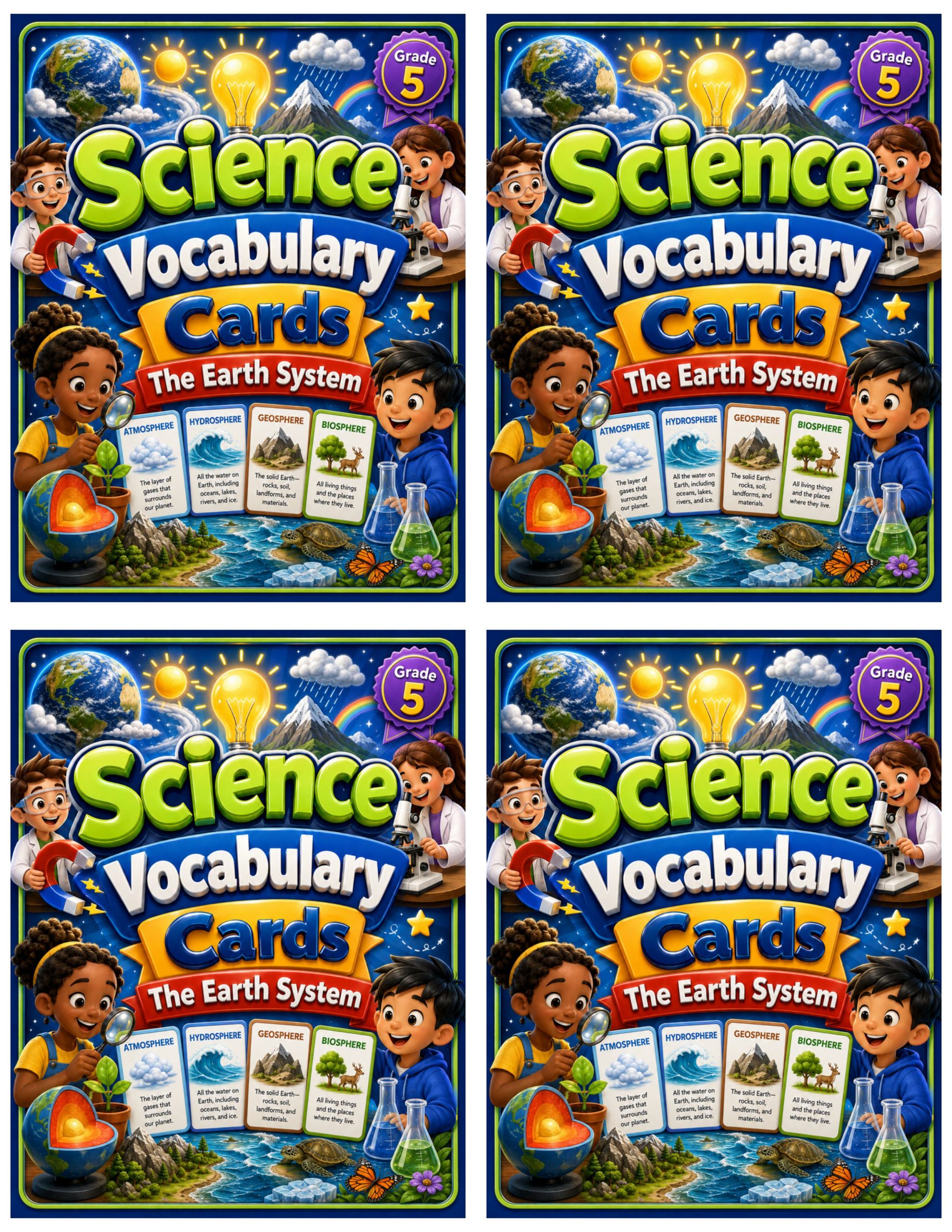 Grade 5 Science Vocabulary Cards | The Earth System | Earth’s Spheres & Water Cycle
