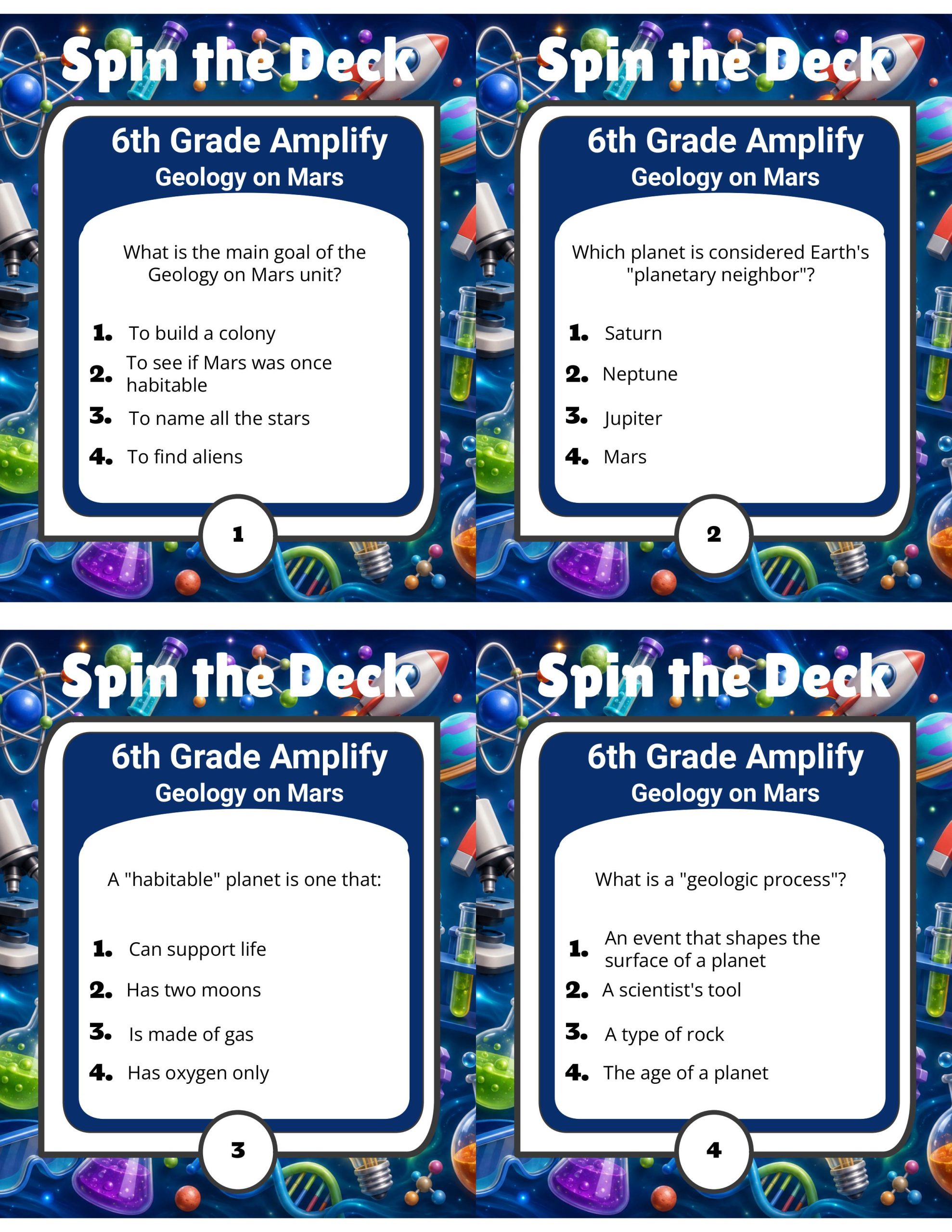 Spin the Deck – Grade 6 Amplify Science: Geology on Mars