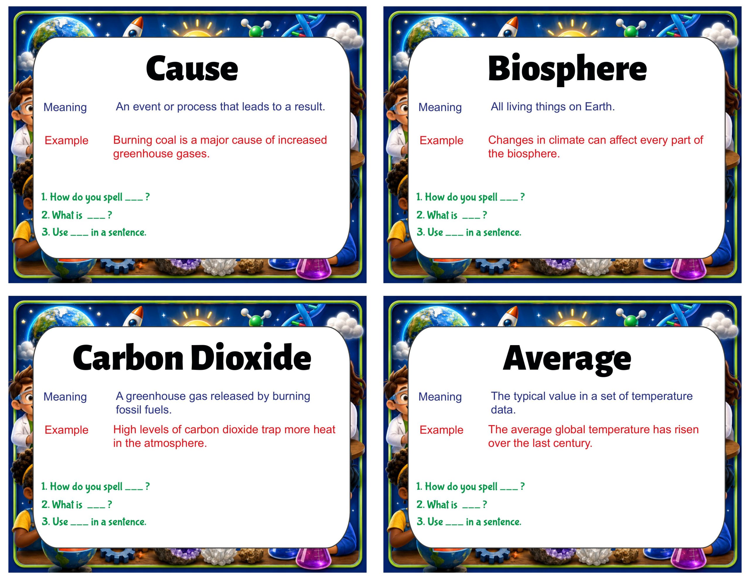 Grade 6 Science Vocabulary Cards | Earth’s Changing Climate | Climate Change & Greenhouse Effect