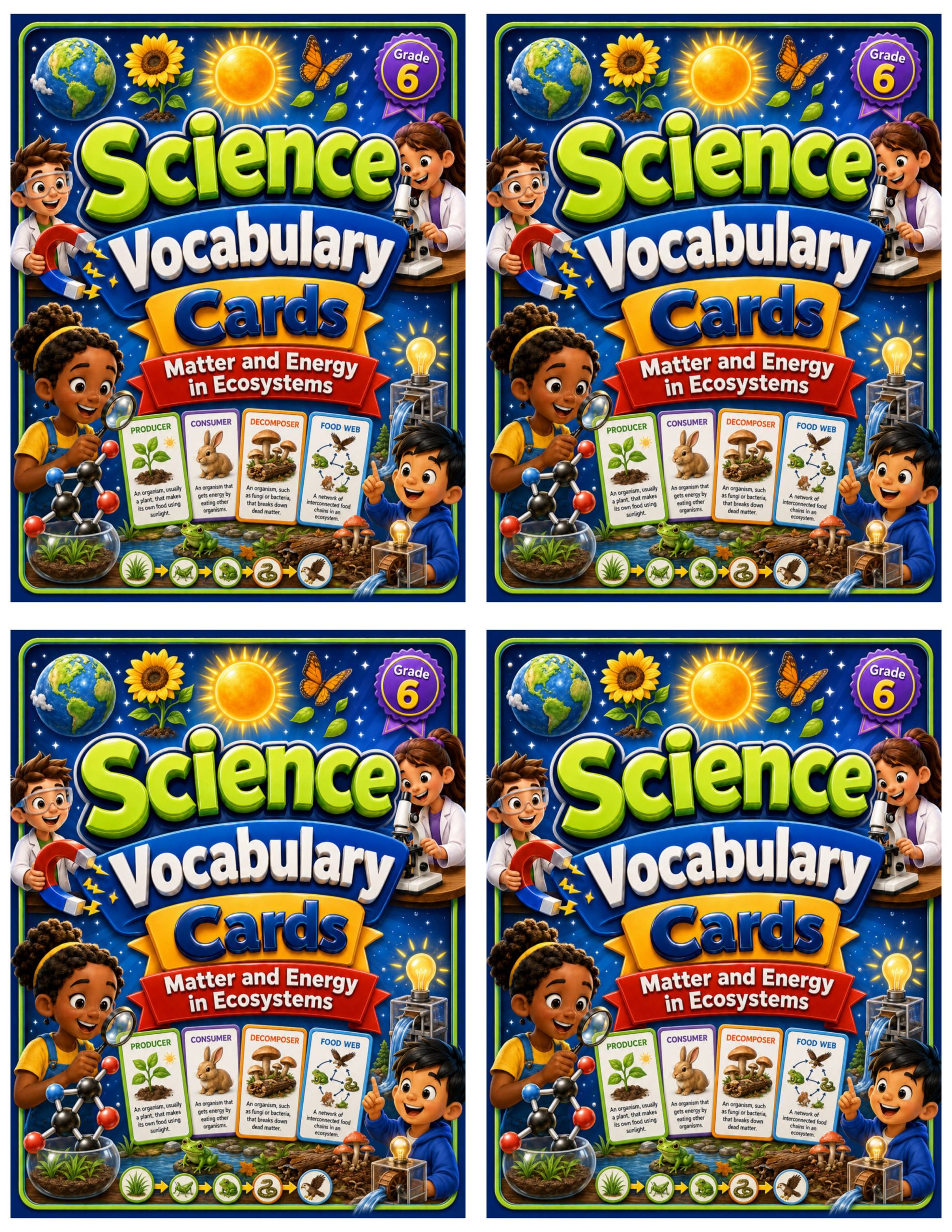 Grade 6 Science Vocabulary Cards | Matter and Energy in Ecosystems | Photosynthesis & Carbon Cycle