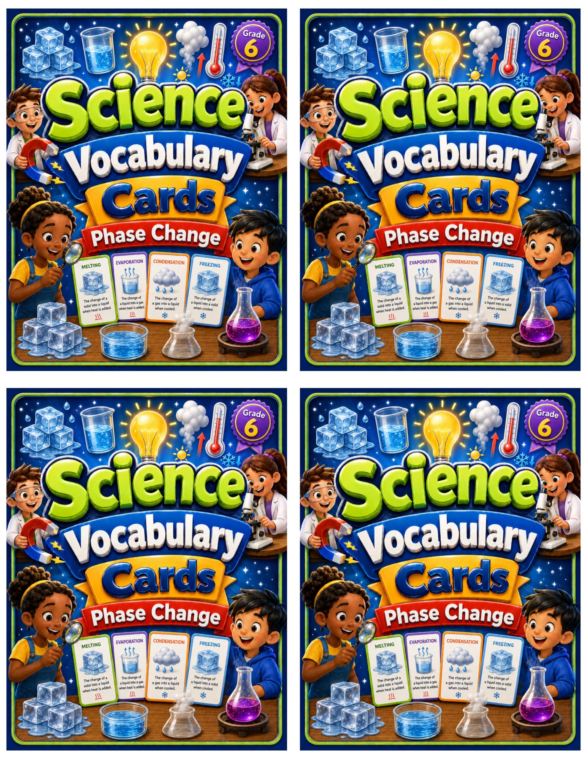 Grade 6 Science Vocabulary Cards | Phase Change | States of Matter & Energy Transfer