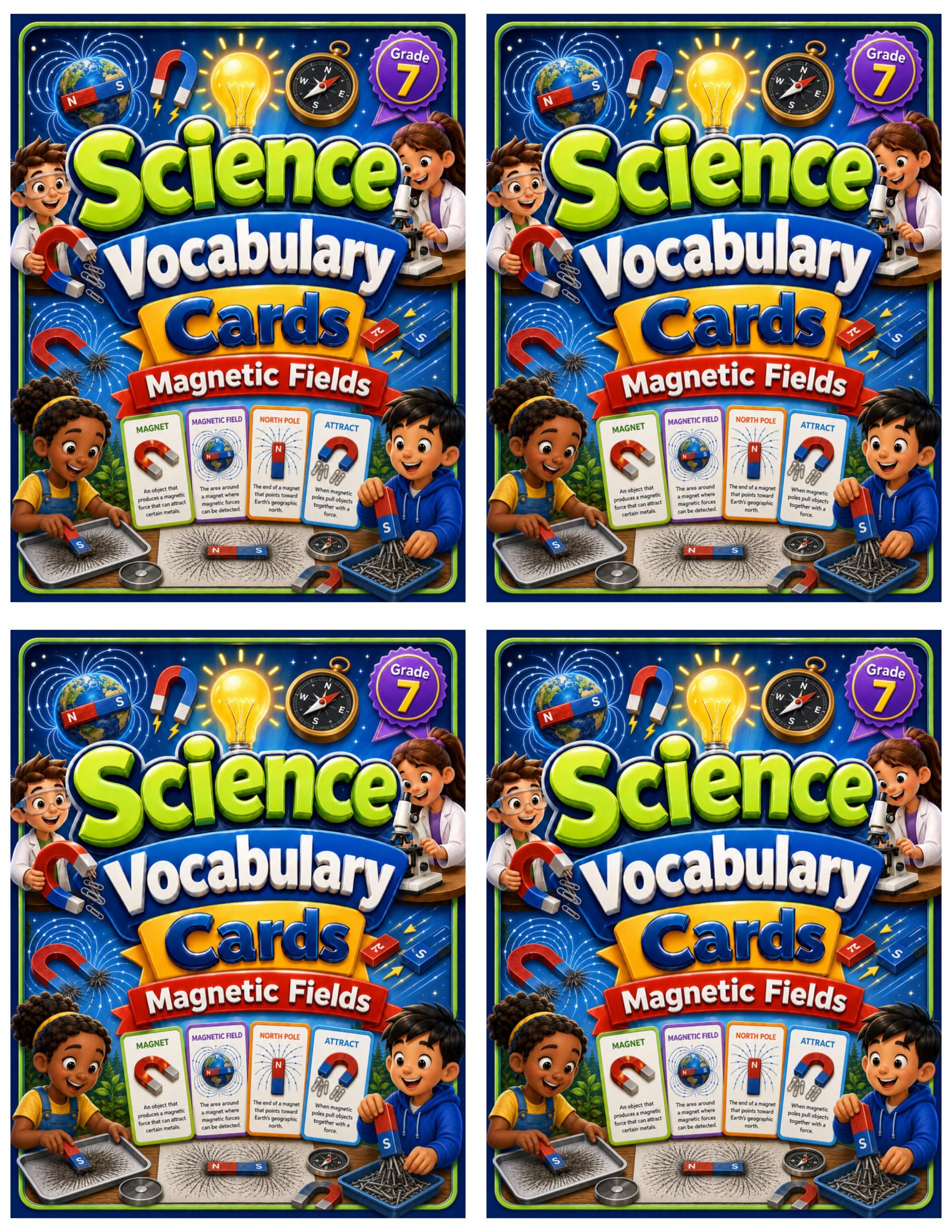 Grade 7 Science Vocabulary Cards | Magnetic Fields | Magnets, Forces & Energy