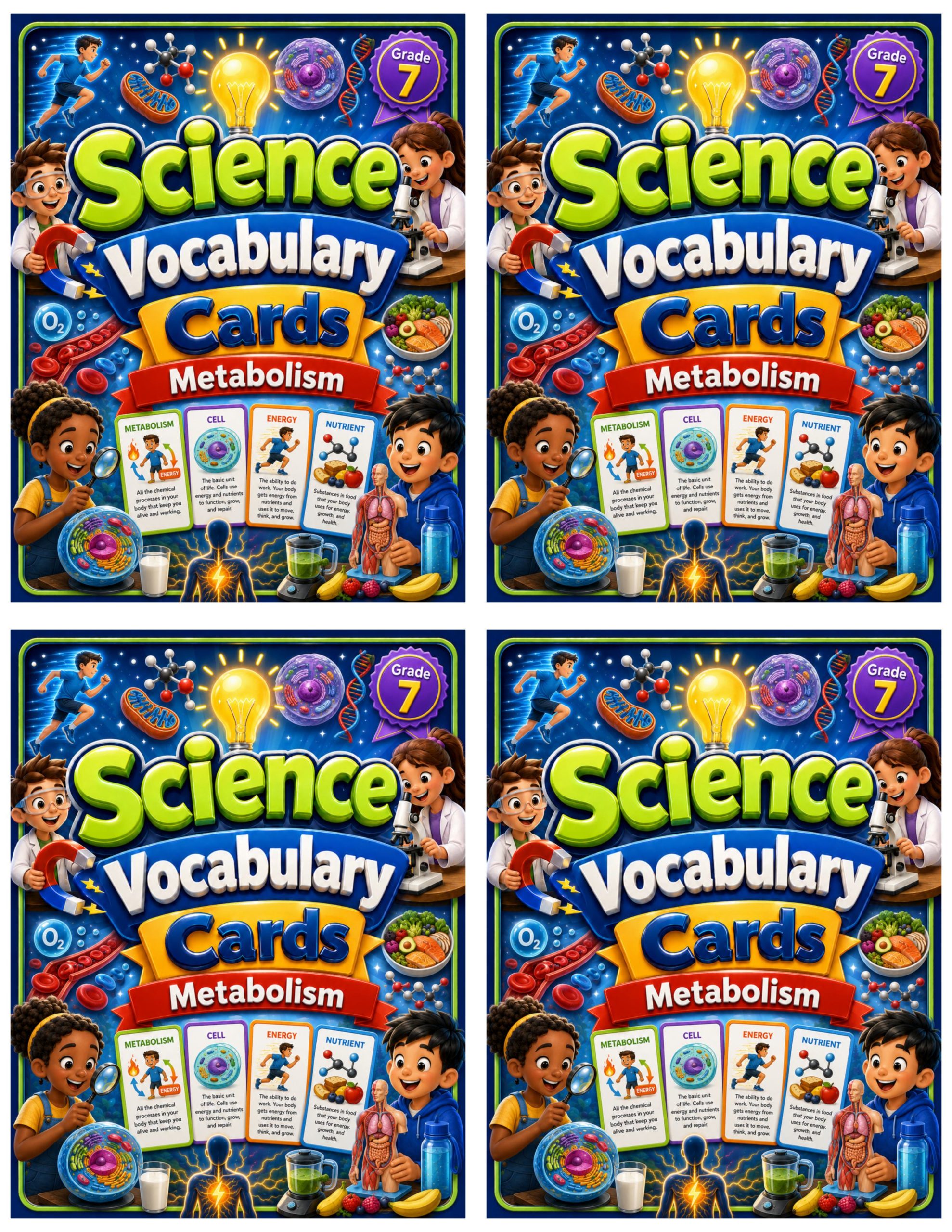 Grade 7 Science Vocabulary Cards | Metabolism | Body Systems, Cells & Energy