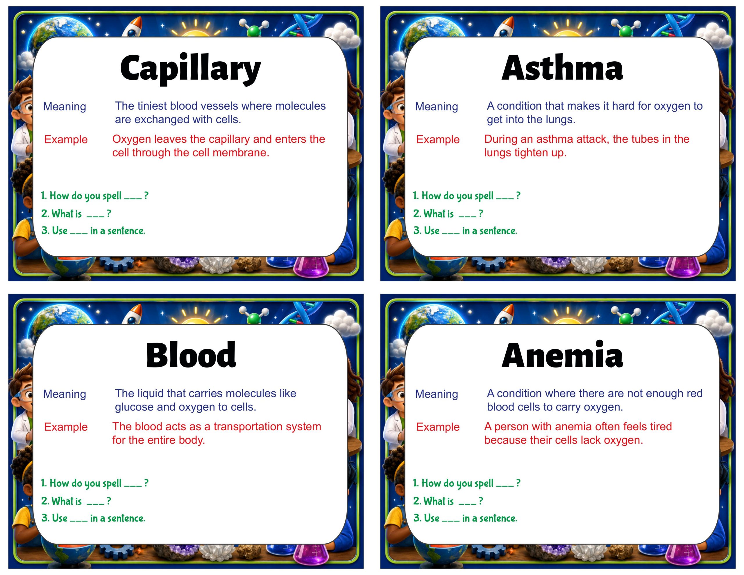 Grade 7 Science Vocabulary Cards | Metabolism | Body Systems, Cells & Energy