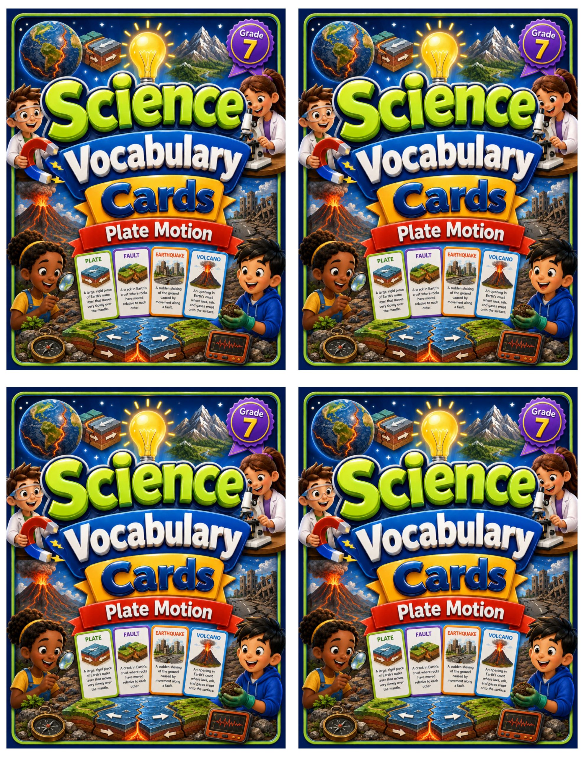 Grade 7 Science Vocabulary Cards | Plate Motion | Plate Tectonics, Earthquakes & Landforms