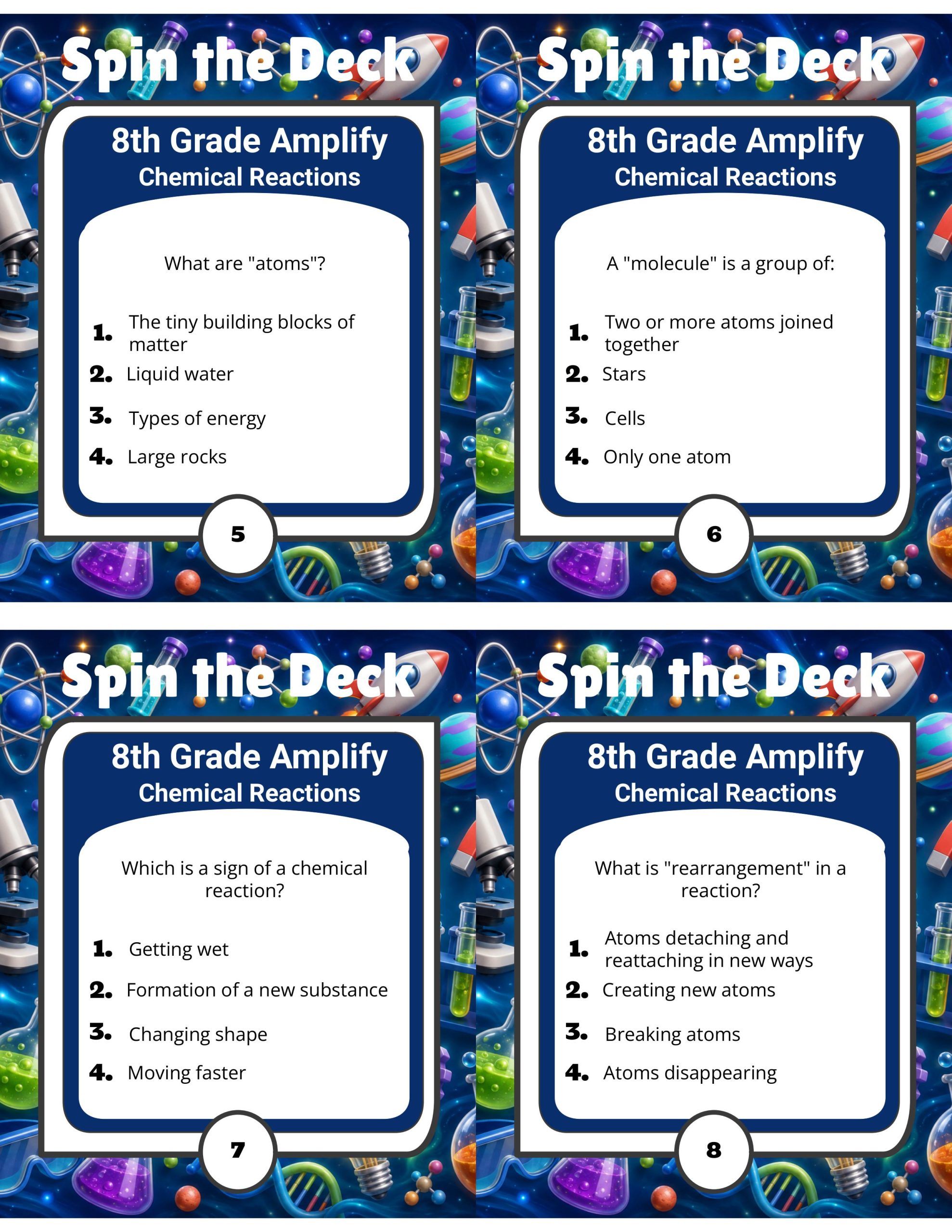 Spin the Deck – Grade 8 Amplify Science: Chemical Reactions