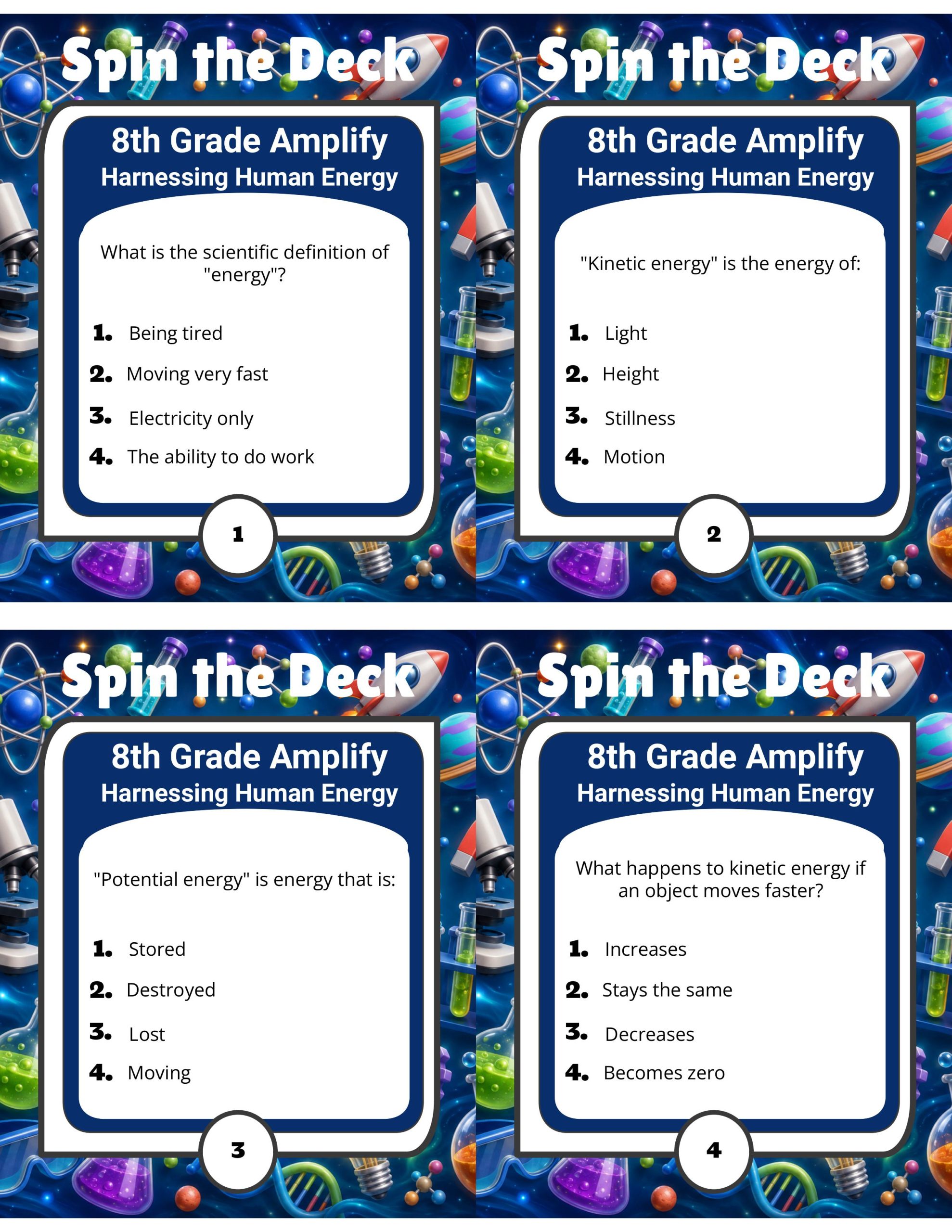 Spin the Deck – Grade 8 Amplify Science: Harnessing Human Energy