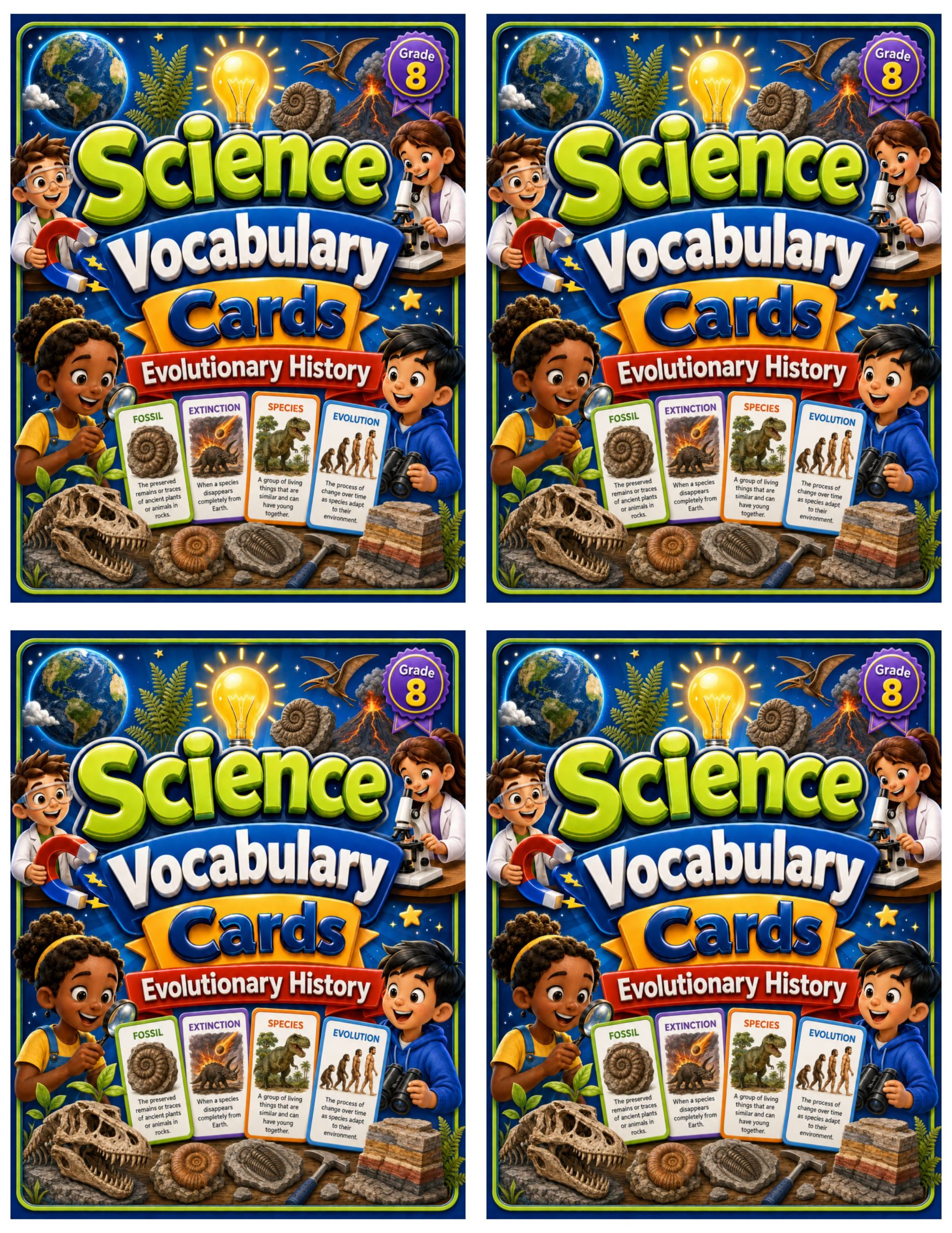 Grade 8 Science Vocabulary Cards | Evolutionary History | Fossils, Common Ancestry & Evolution