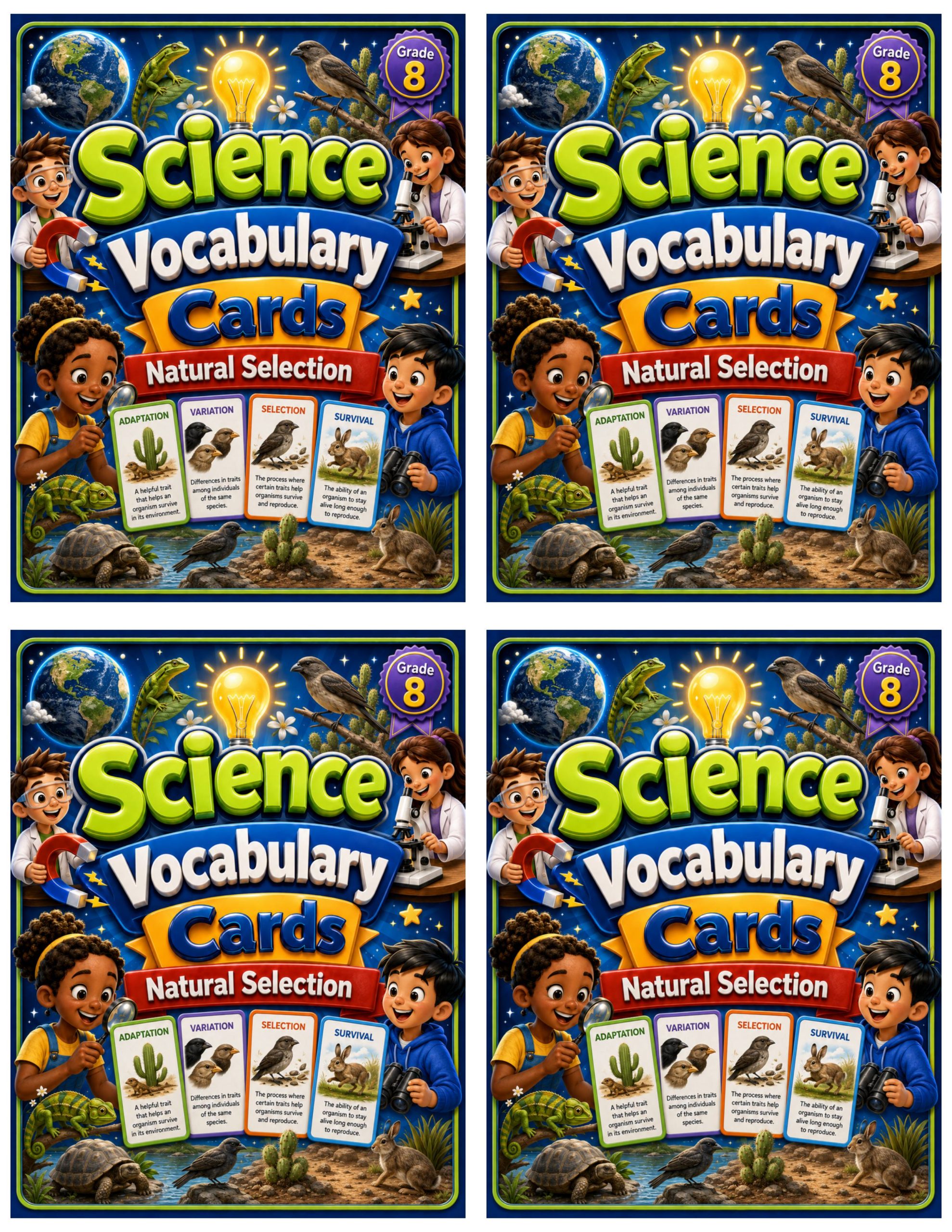 Grade 8 Science Vocabulary Cards | Natural Selection | Adaptations, Traits & Evolution