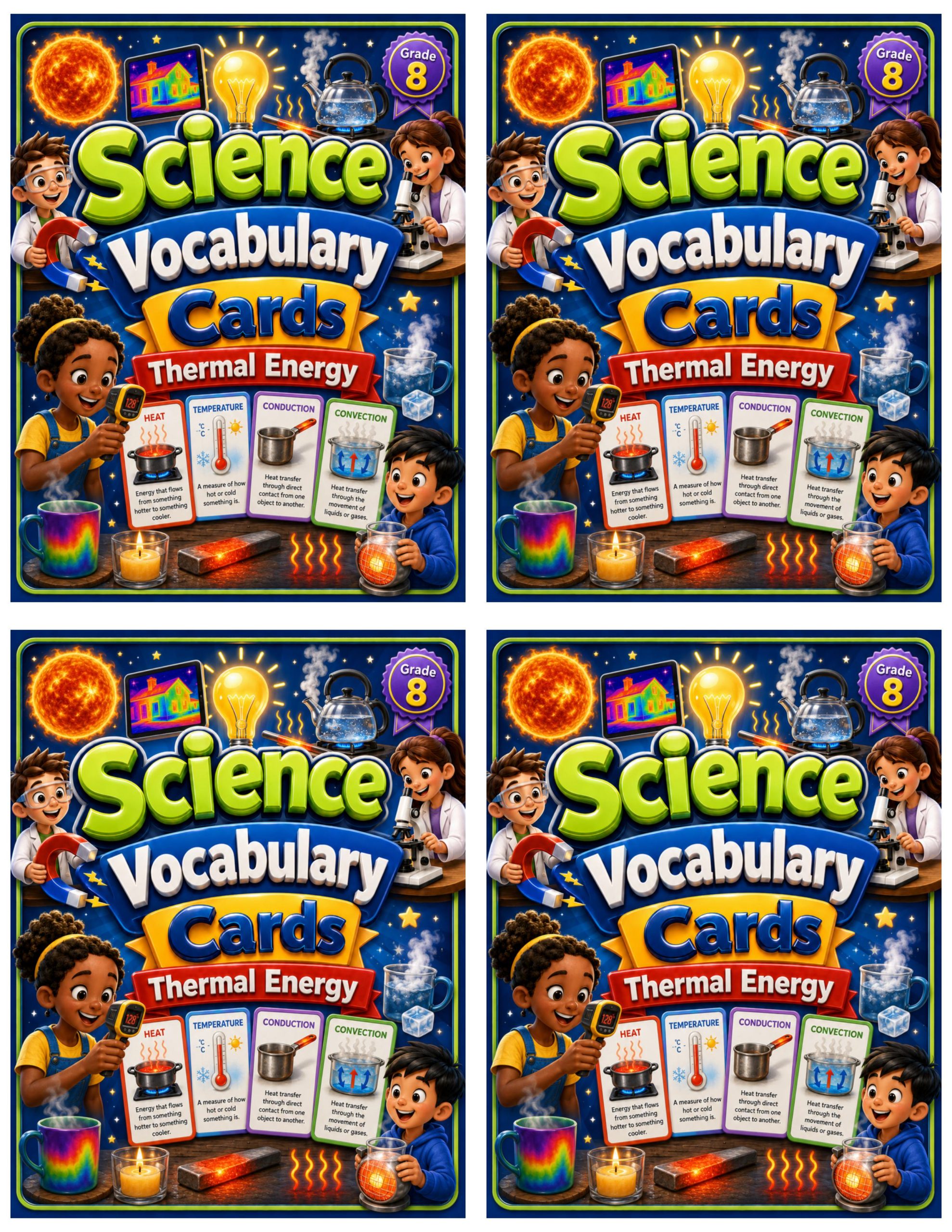 Grade 8 Science Vocabulary Cards | Thermal Energy | Heat Transfer, Conduction & Convection