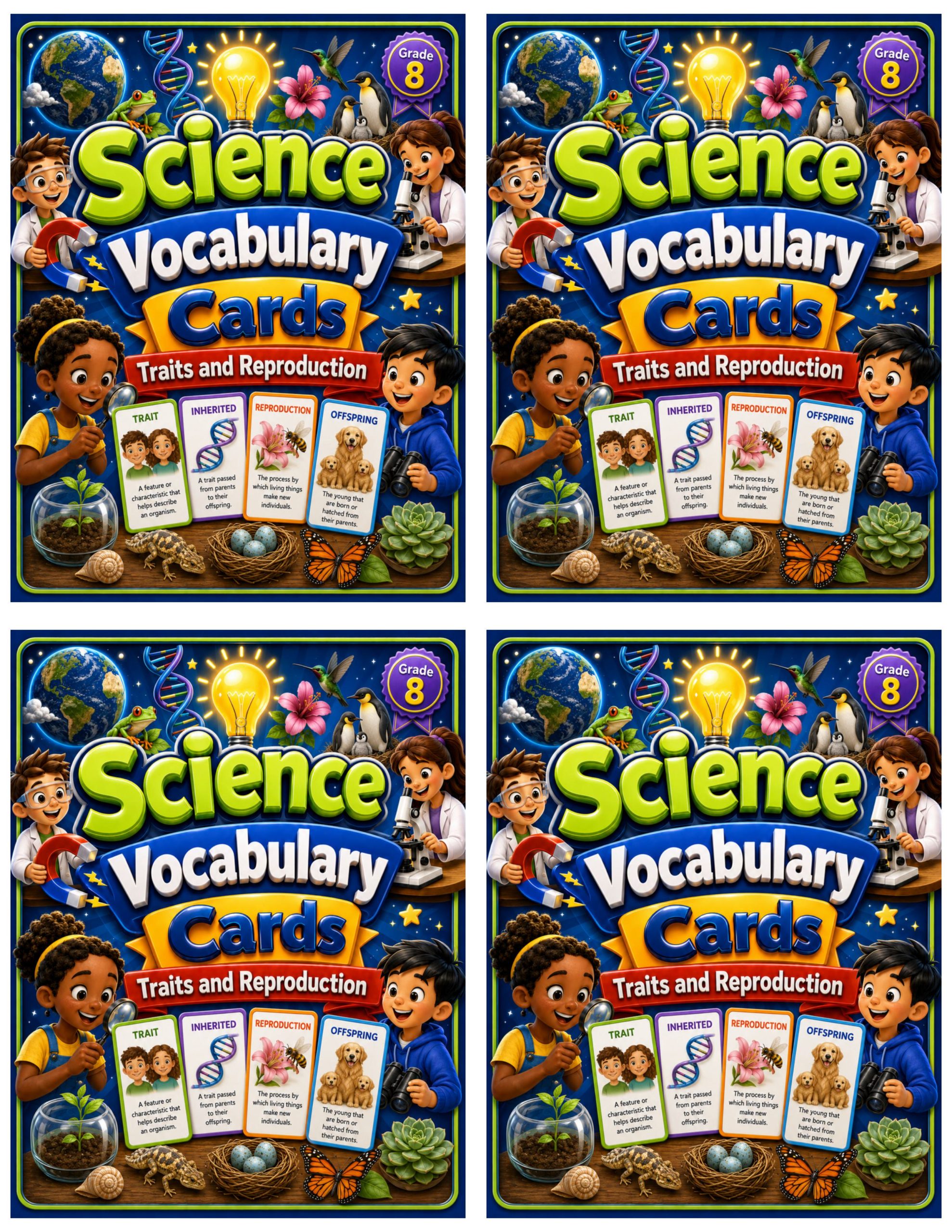 Grade 8 Science Vocabulary Cards | Traits and Reproduction | Genetics, Heredity & Inheritance