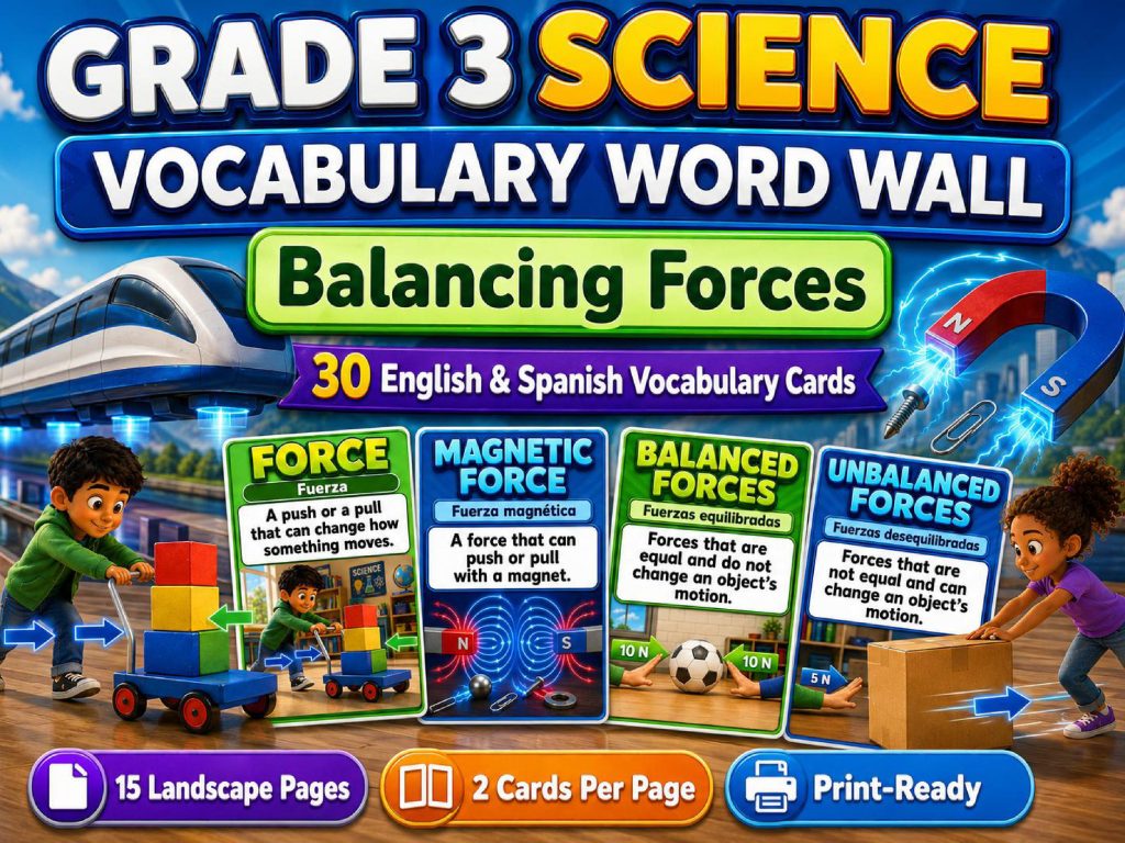 Grade 3 Balancing Forces Vocabulary Word Wall